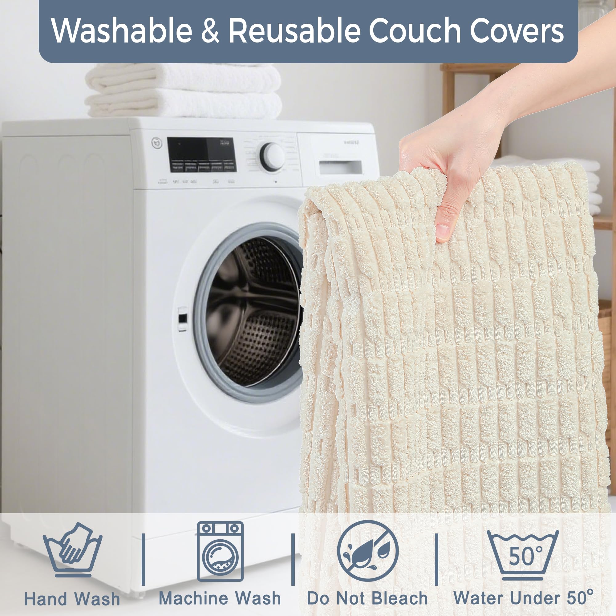 Sinotalent Waterproof Couch Cover for Dogs Washable, Non Slip Back Sectional Sofa Covers for 3 Cushion Couch Pet Friendly, Soft Dog Bed Cover. (Cream White, 30" x 53")