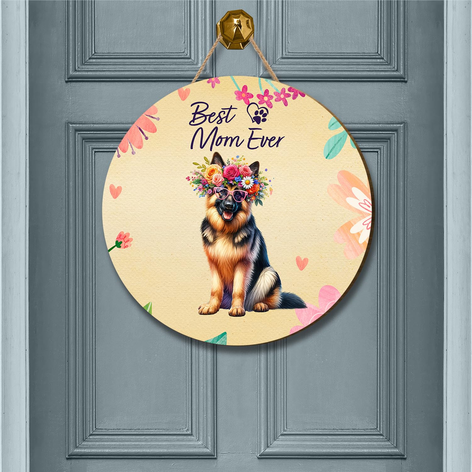 Best German Shepherd Mom Ever Happy Mother's Day Round Wood Sign Alsatian Dog Lover Gifts Hanging Wall Home Decor - 002