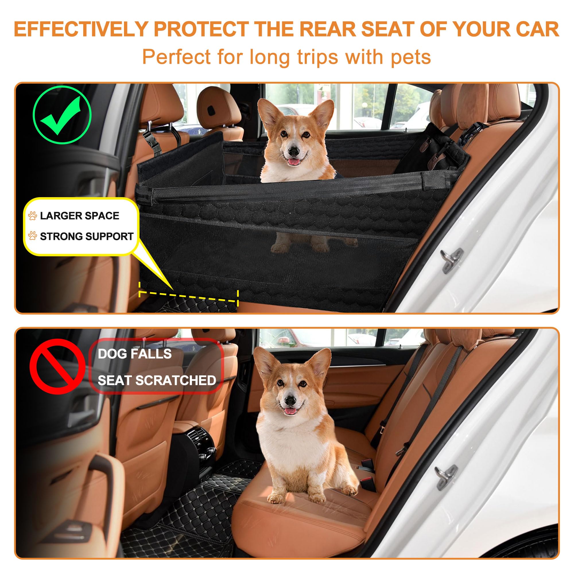 Lingusta Dog Car Seat for Medium Dogs,Back Seat Extender for Dogs,Large & Small Dog Car Seat Cover for Back Seat,Dog Car Bed Mattress,Pet Car Seat for Car SUV Truck (Black)