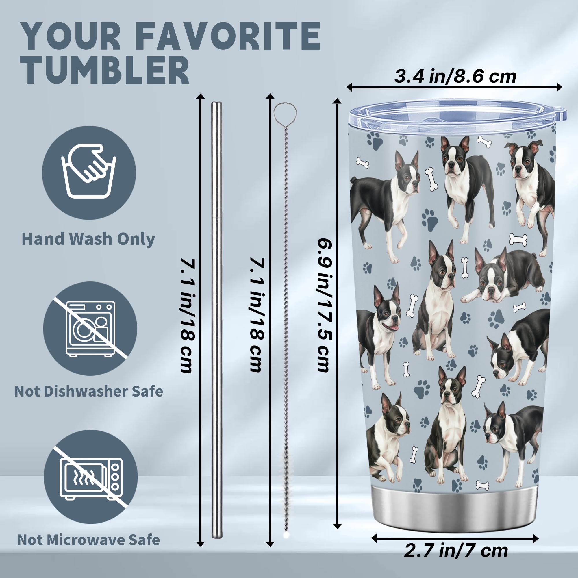 Boston Terrier Gifts for Women Men, 20oz Stainless Steel Insulated Tumbler Travel Cup Mug, Funny and Unique Boston Terrier Gifts for Dog Lover
