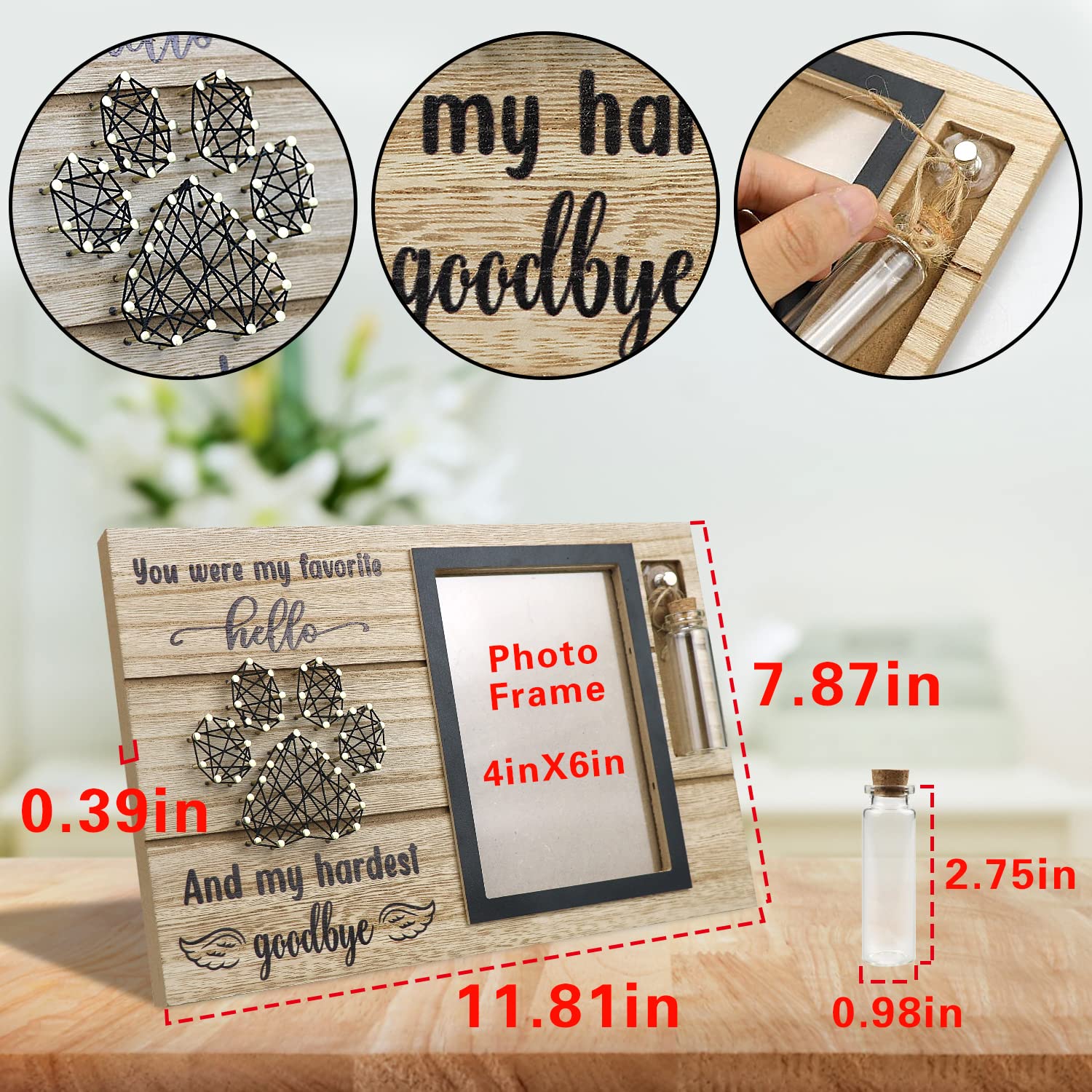 Dog Memorial Frame for Ashes or Hair with Glass Bottle Pet Loss Gifts for Loss of Dog Sympathy Picture Frame(Black)