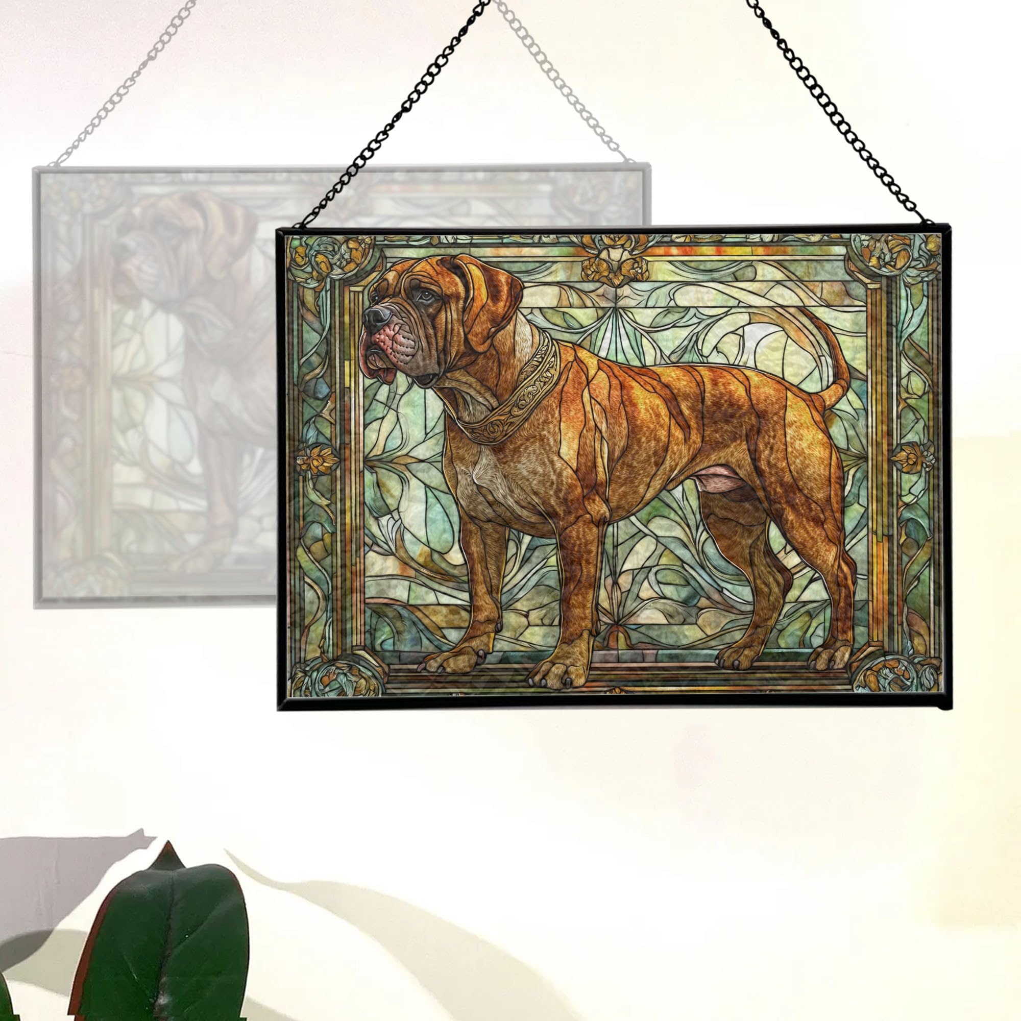 Bo.erboel Dog Stained Glass Suncatcher – Rectangular Window Hanging Panel, Pet Memorial or Decorative Gift for Dog Lovers, Birthday & Home Décor, Mother's Day, Christmas 3Cr6P0