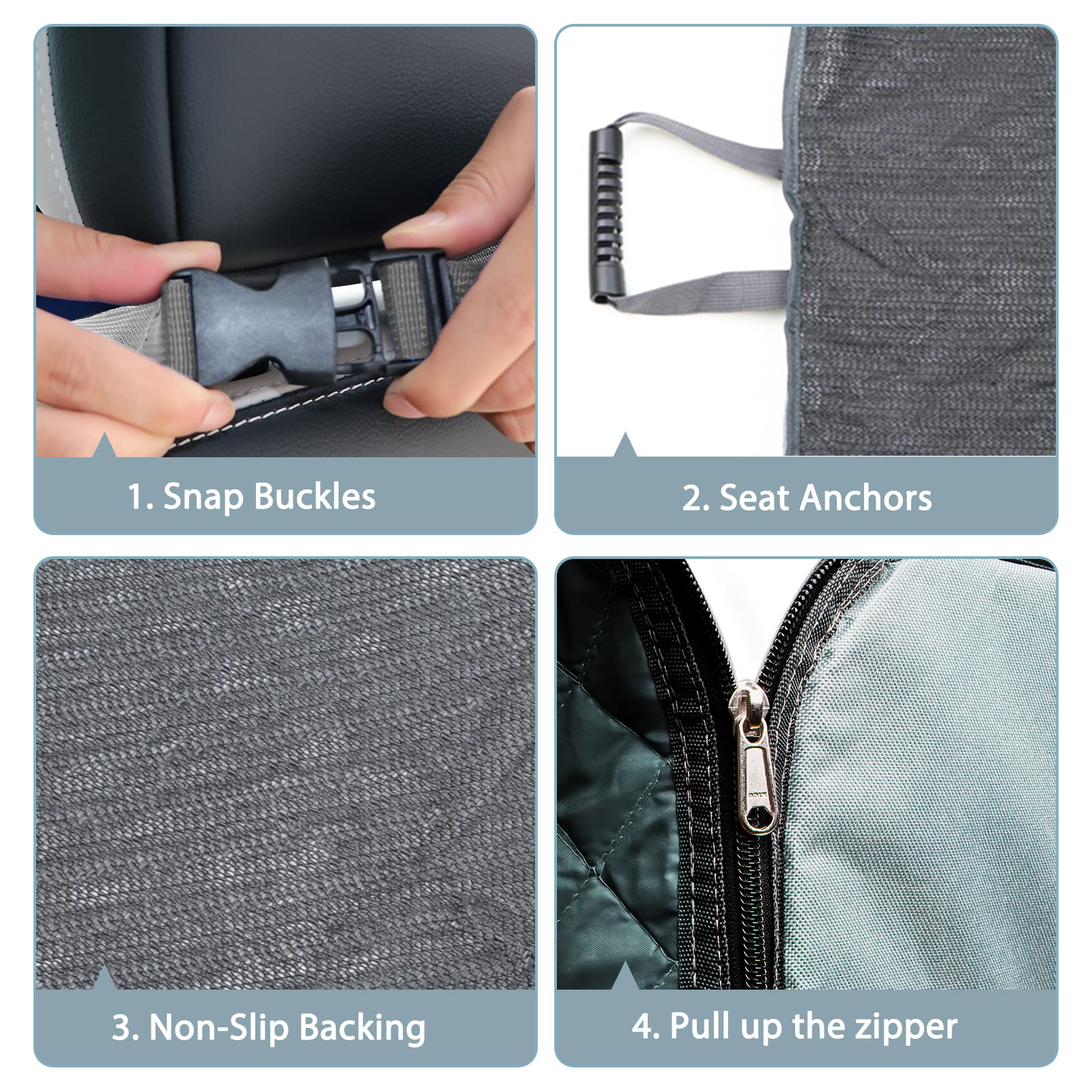 GURETER Front Seat Cover for Dogs, 2-in-1 Pet Carrier Car, SUV and Truck Waterproof Front Car Seat Cover with Dog Seat Belt, Anti-Scratches, Grey Blue, Pet Front Seat Dog Cover for Car FCWLAGU2