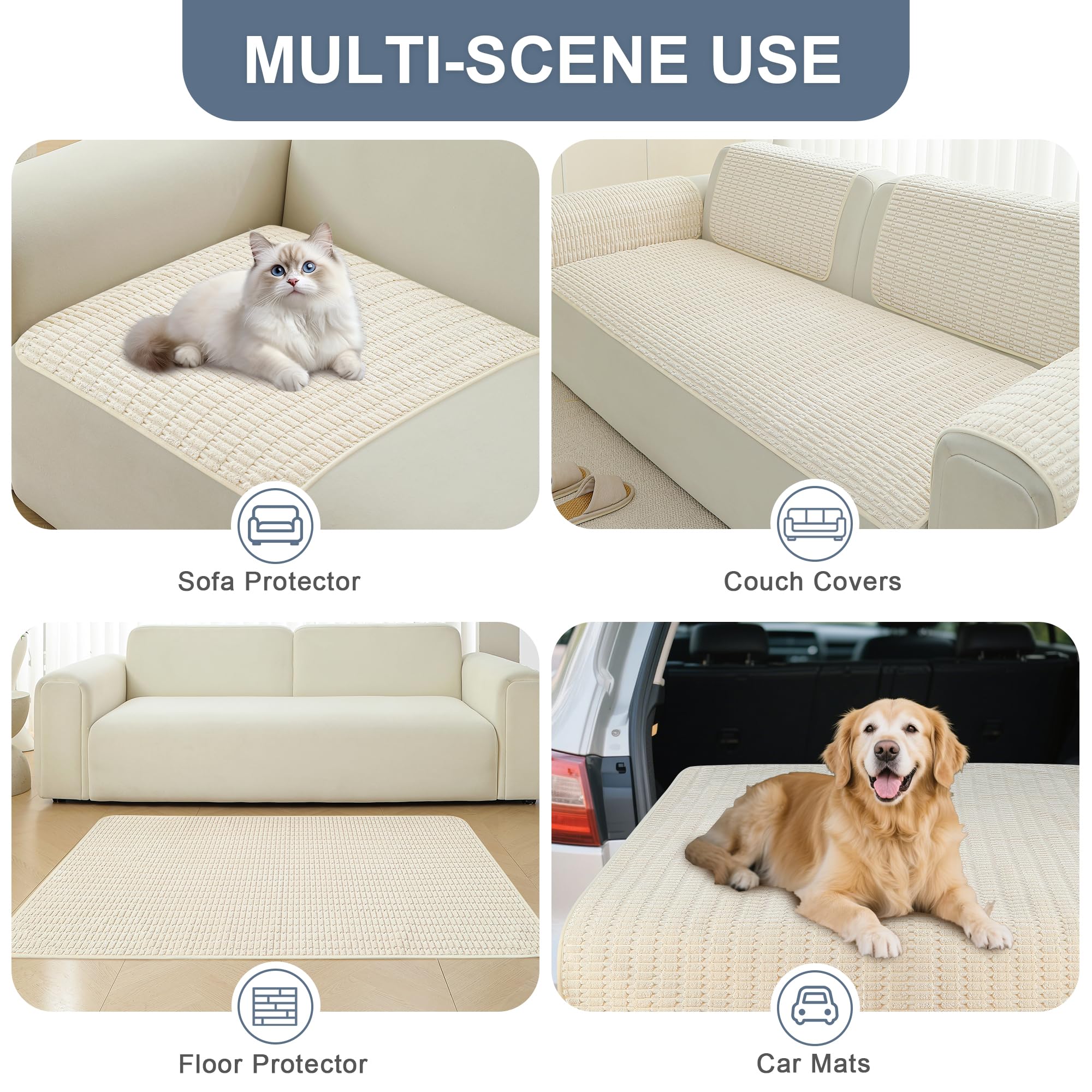 Sinotalent Waterproof Couch Cover for Dogs Washable, Non Slip Back Sectional Sofa Covers for 3 Cushion Couch Pet Friendly, Soft Dog Bed Cover. (Cream White, 30" x 53")