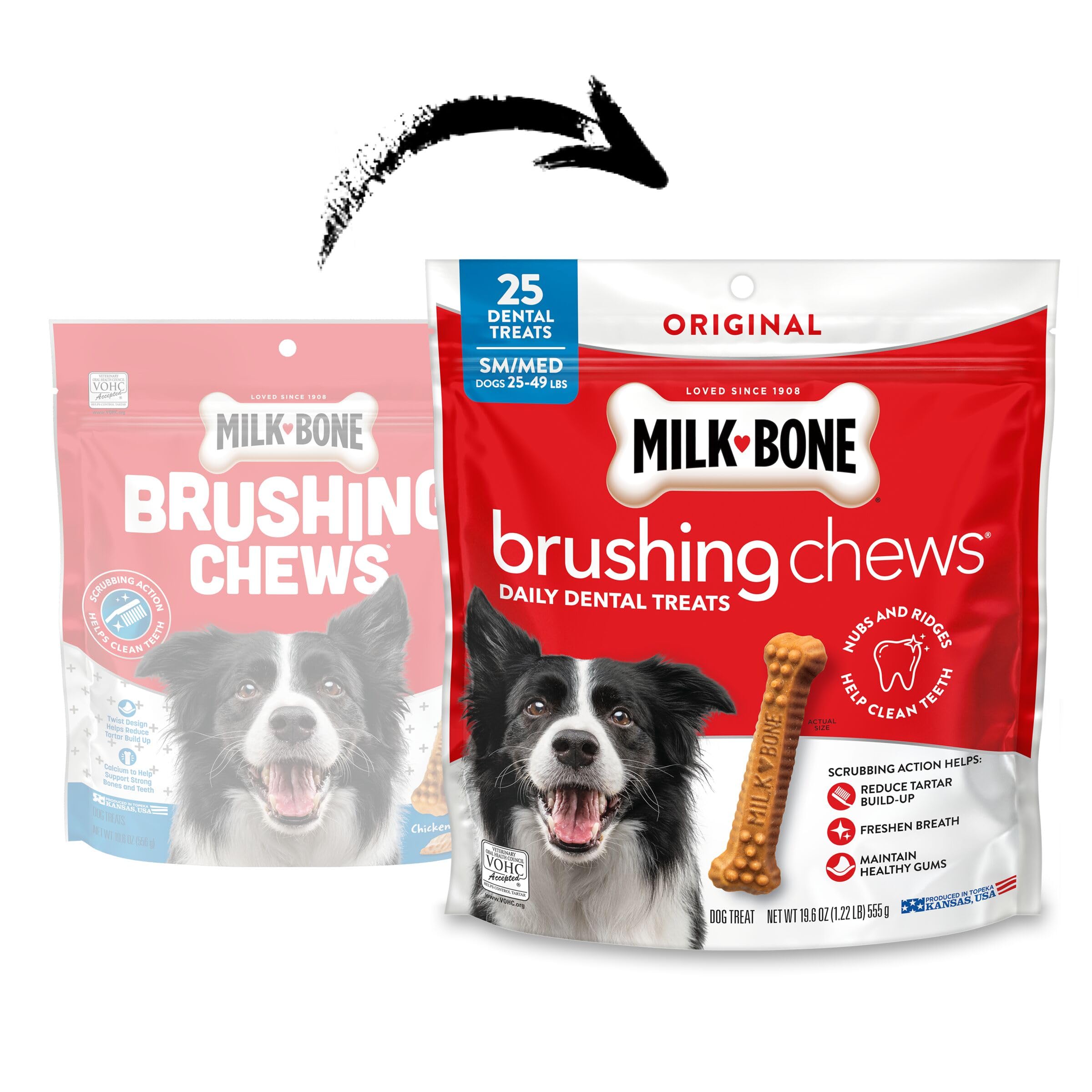 Milk-Bone Brushing Chews Original Chicken Flavor Daily Dental Dog Treats, Small/Medium, 19.6 Oz. Bag