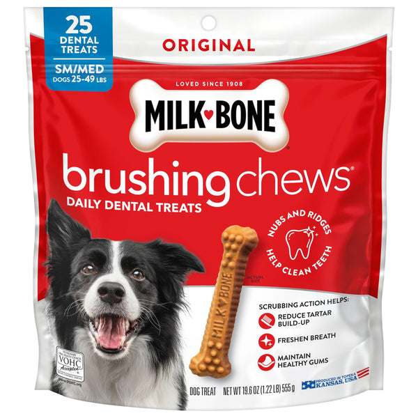 Milk-Bone Brushing Chews Original Chicken Flavor Daily Dental Dog Treats, Small/Medium, 19.6 Oz. Bag