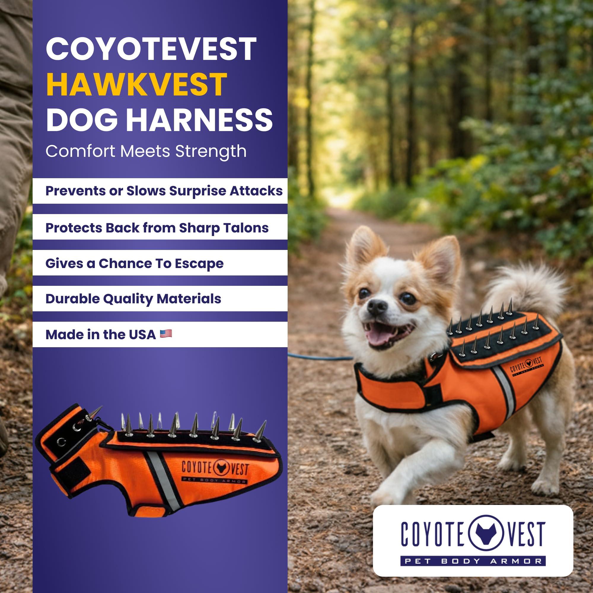 CoyoteVest HawkVest Dog Harness Bundle | Includes SpikeVest & HawkShield Release Pad | Stab-Resistant Protection from Coyotes, Aggressive Dogs & Birds of Prey | Made in USA