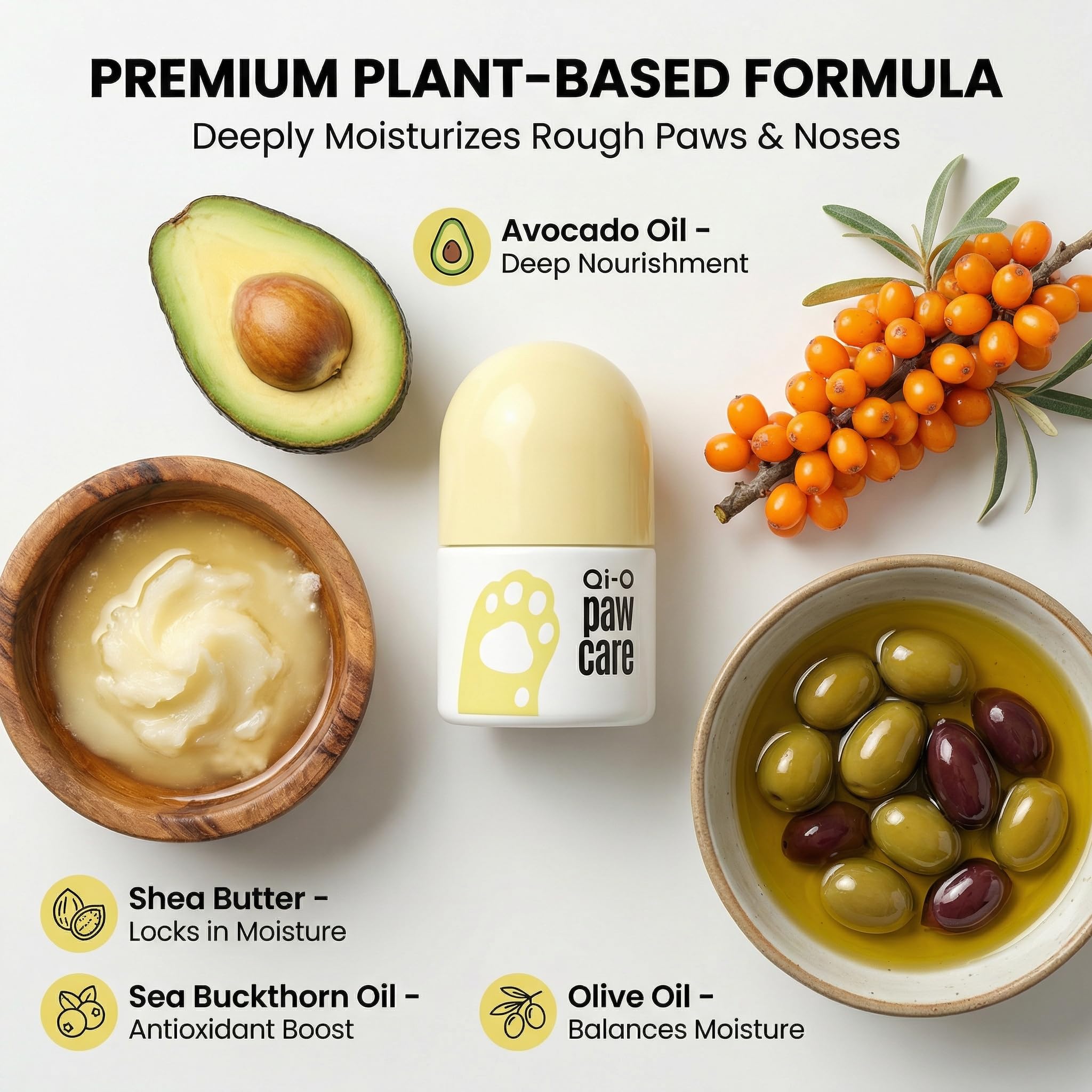2.0 Paw Balm for Dogs & Cats - Natural Shea Butter Moisturizer Heals Dry Cracked Paws & Noses - Lick Safe & Non-Toxic - Large Roll-on Applicator - Plant-Based Avocado & Olive Oil Protection