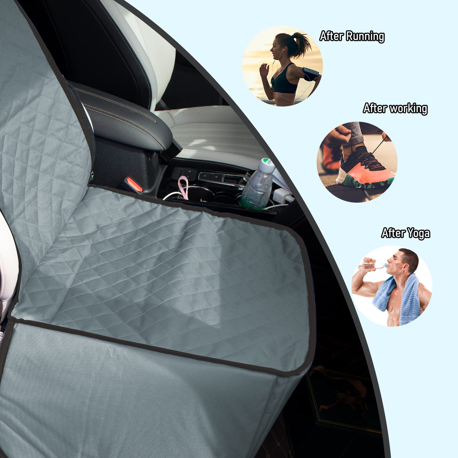 GURETER Front Seat Cover for Dogs, 2-in-1 Pet Carrier Car, SUV and Truck Waterproof Front Car Seat Cover with Dog Seat Belt, Anti-Scratches, Grey Blue, Pet Front Seat Dog Cover for Car FCWLAGU2