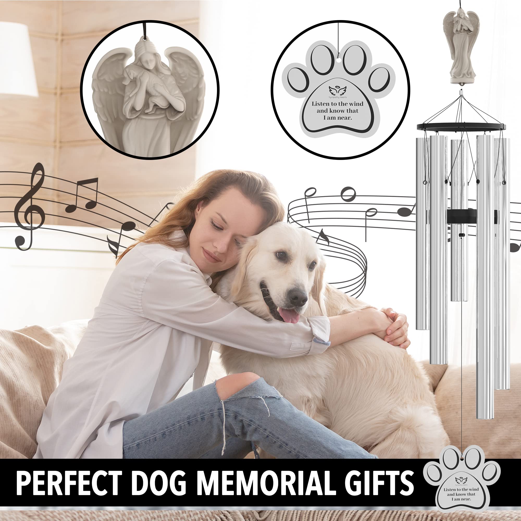Dog Memorial Gifts for Loss of Dog - 34" Pet Memorial Wind Chimes, in Memory Sympathy Gift, Remembrance Bereavement, Passing Away Rainbow Bridge Windchime