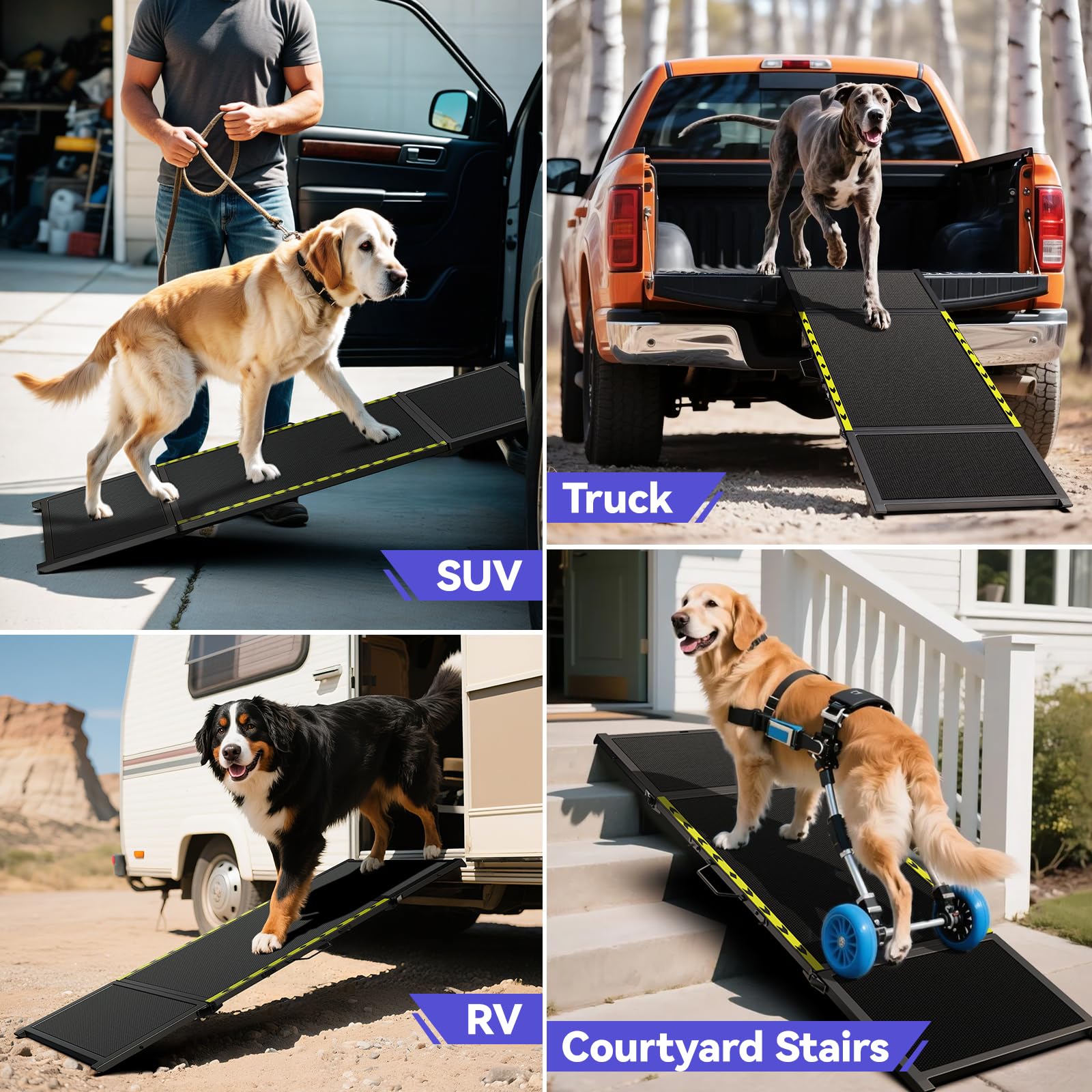 67''L & 20''W Dog Ramp for Car - Portable Extra Wide Pet Ramp for Medium & Large Dogs with Non-Slip Rug Surface, Dog Steps Stair for Car SUV/Truck/RV/High Bed, Up to 200LBS, Black