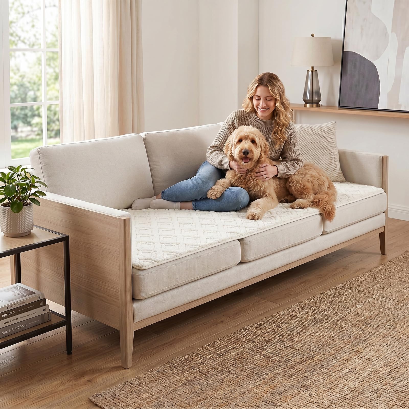 KRFOONN Plush Couch Cover for Dogs Washable Pet Couch Covers for 2 Cushion Sofa Non-Slip Loveseat Cushion Covers Soft Sofa Slipcovers Cushion Protector for Dogs Pets Mat (35.5" x 63", 01)