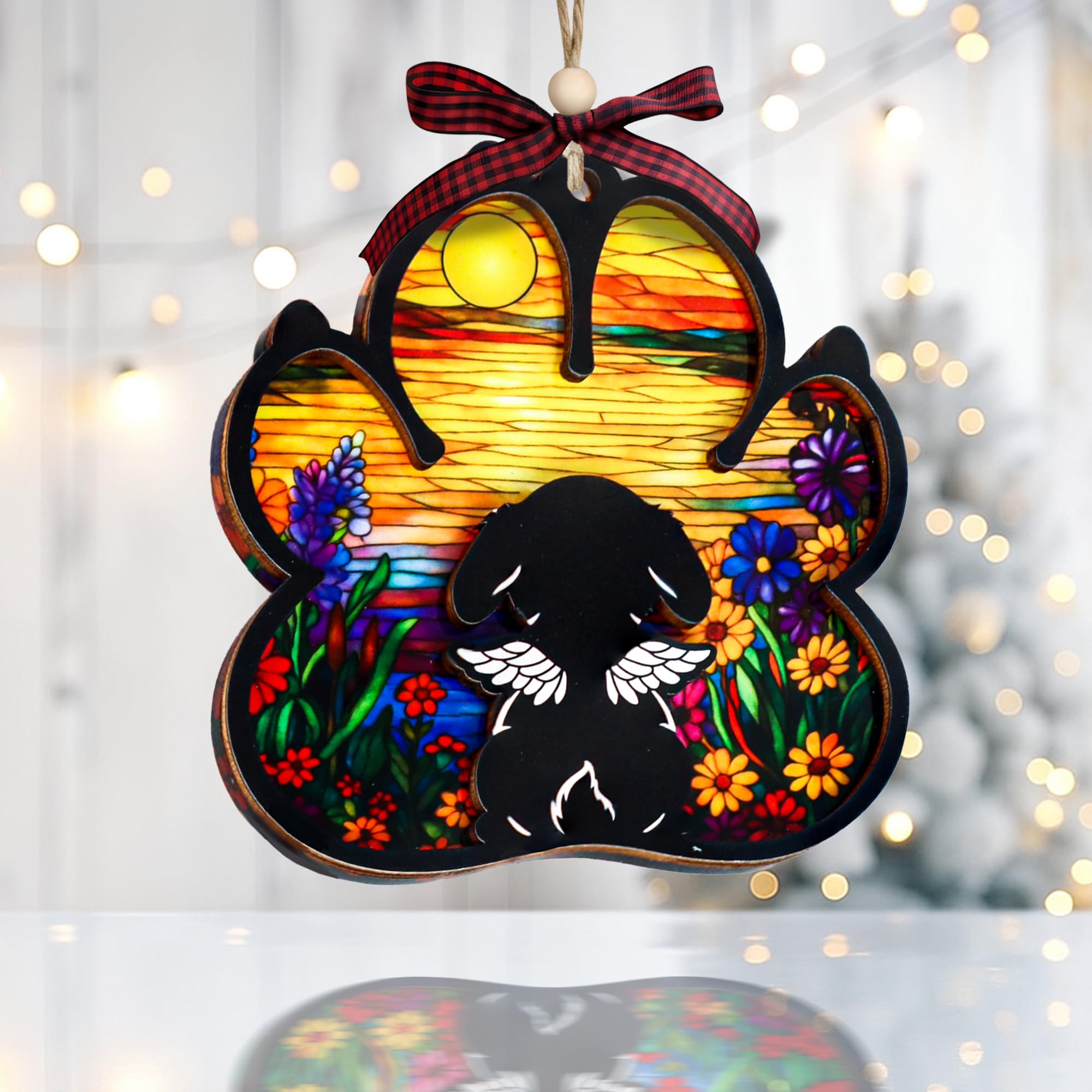 Dog Paw Memorial Ornament with Sympathy Card, Dog Memorial Suncatcher, Pet Remembrance Ornament, Sympathy Gifts for Loss of Dogs, Passing Away Gifts for Dogs Mom Women