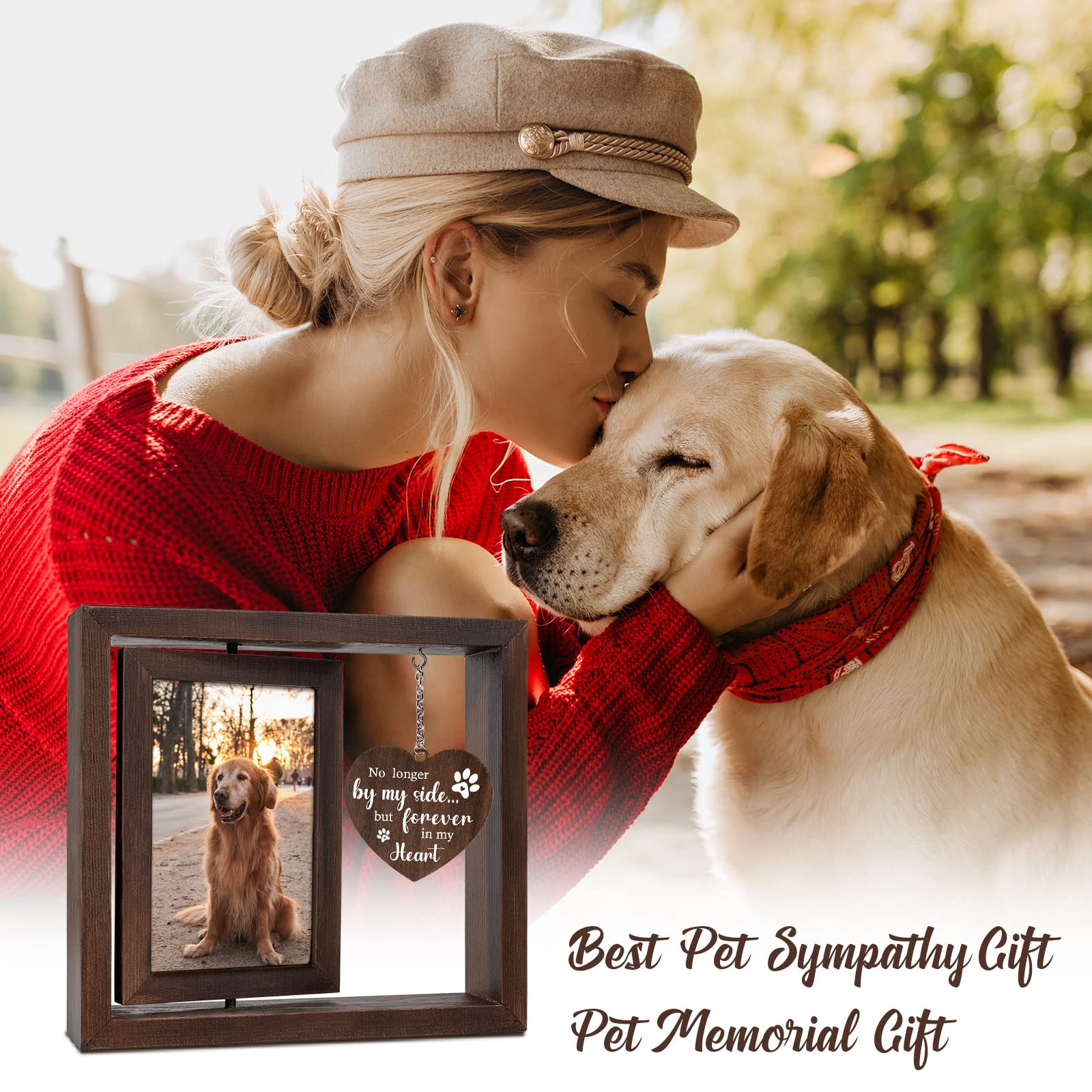 Jigfoxy Dog Memorial Gifts for Loss of Dog - Rotating Wooden Picture Frame for 4x6 Photo - Pet Memorial Gifts - Loss of Cat Sympathy Bereavement Remembrance Gift
