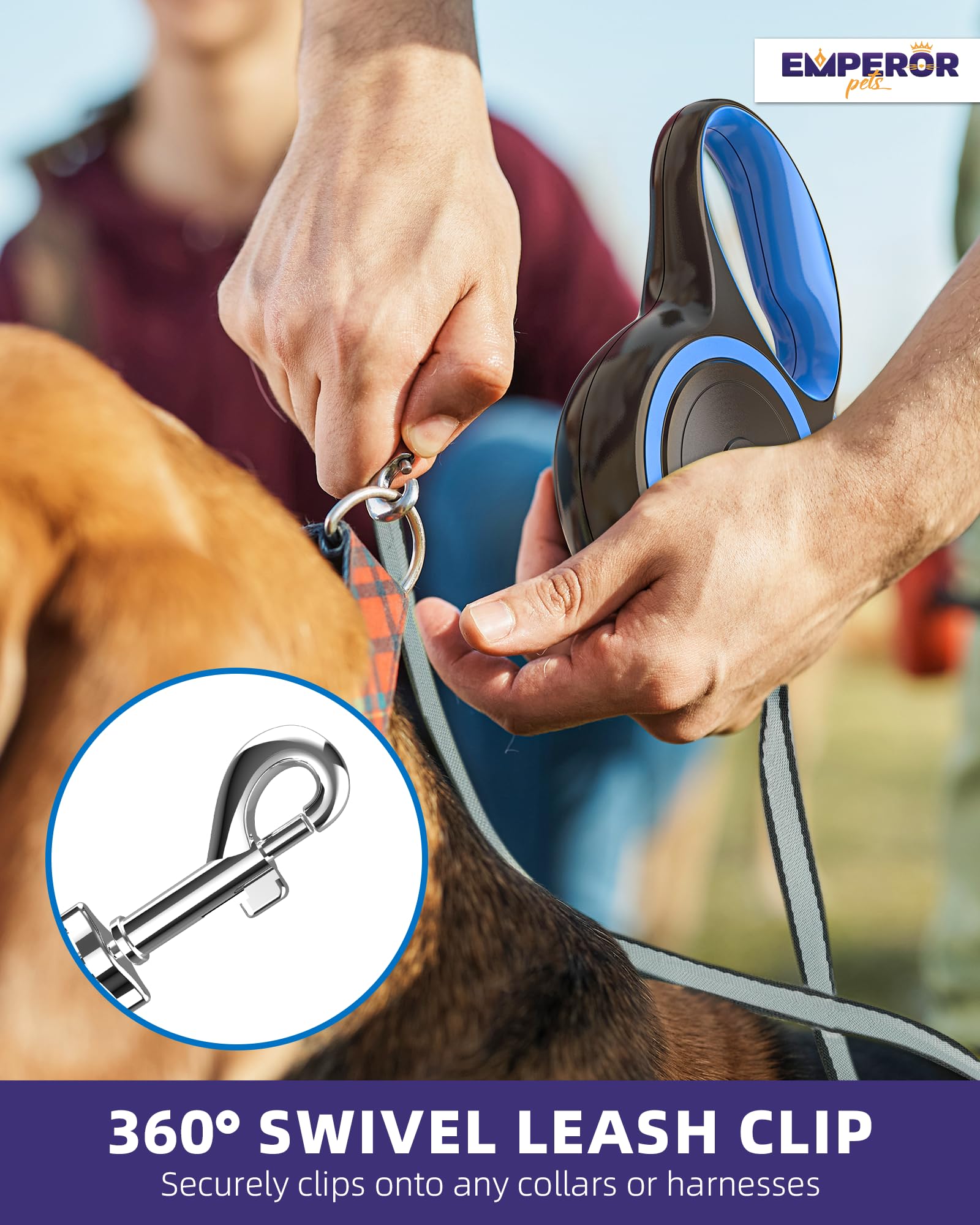 Retractable Dog Leash Add-On Accessory - Hand and Wrist Strap - for Greater Comfort, Loosen Grip for Your Hands and Better Control - Classic Blue