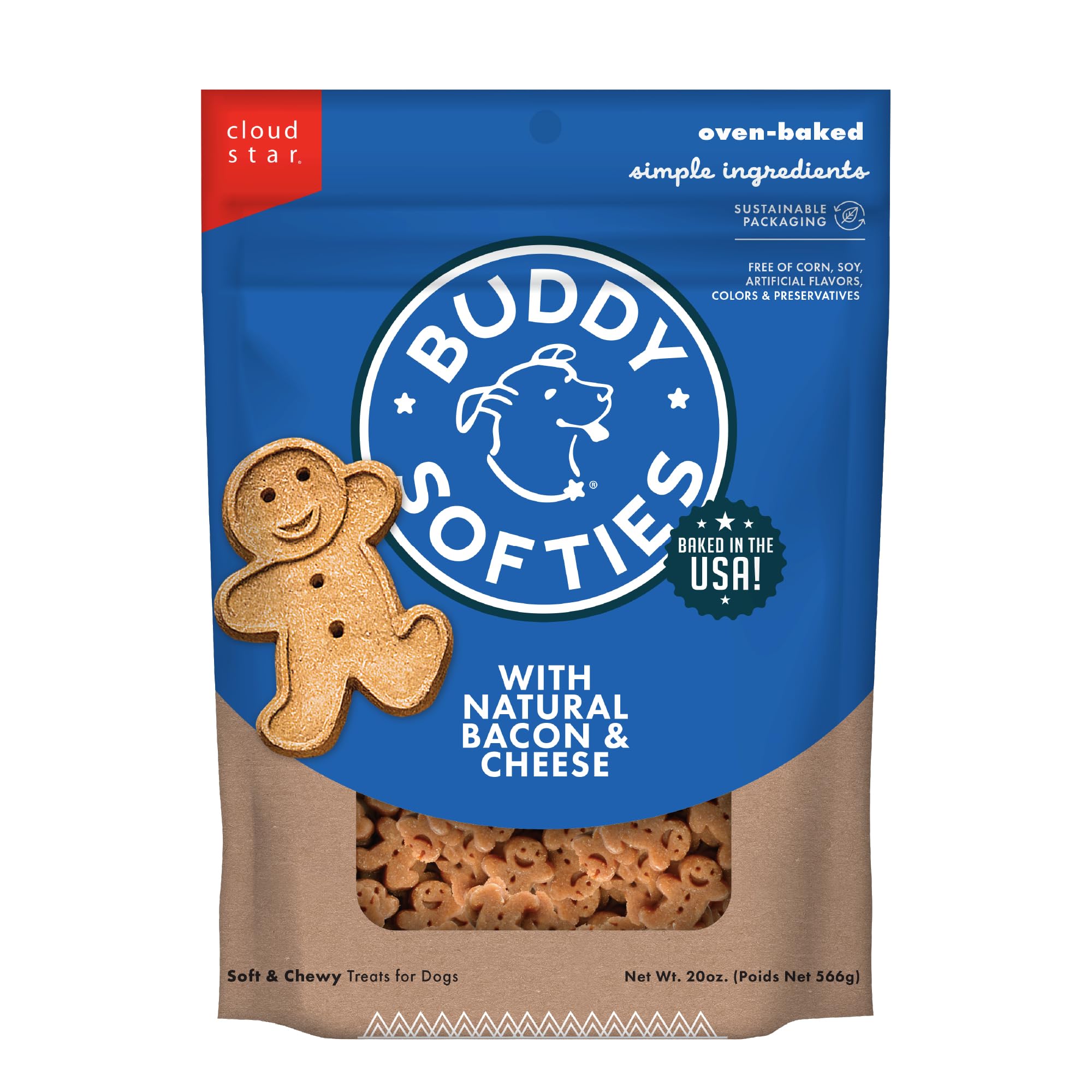 Buddy Biscuits Softies Soft & Chewy Dog Treats, Bacon & Cheese, 20 oz. Pouch