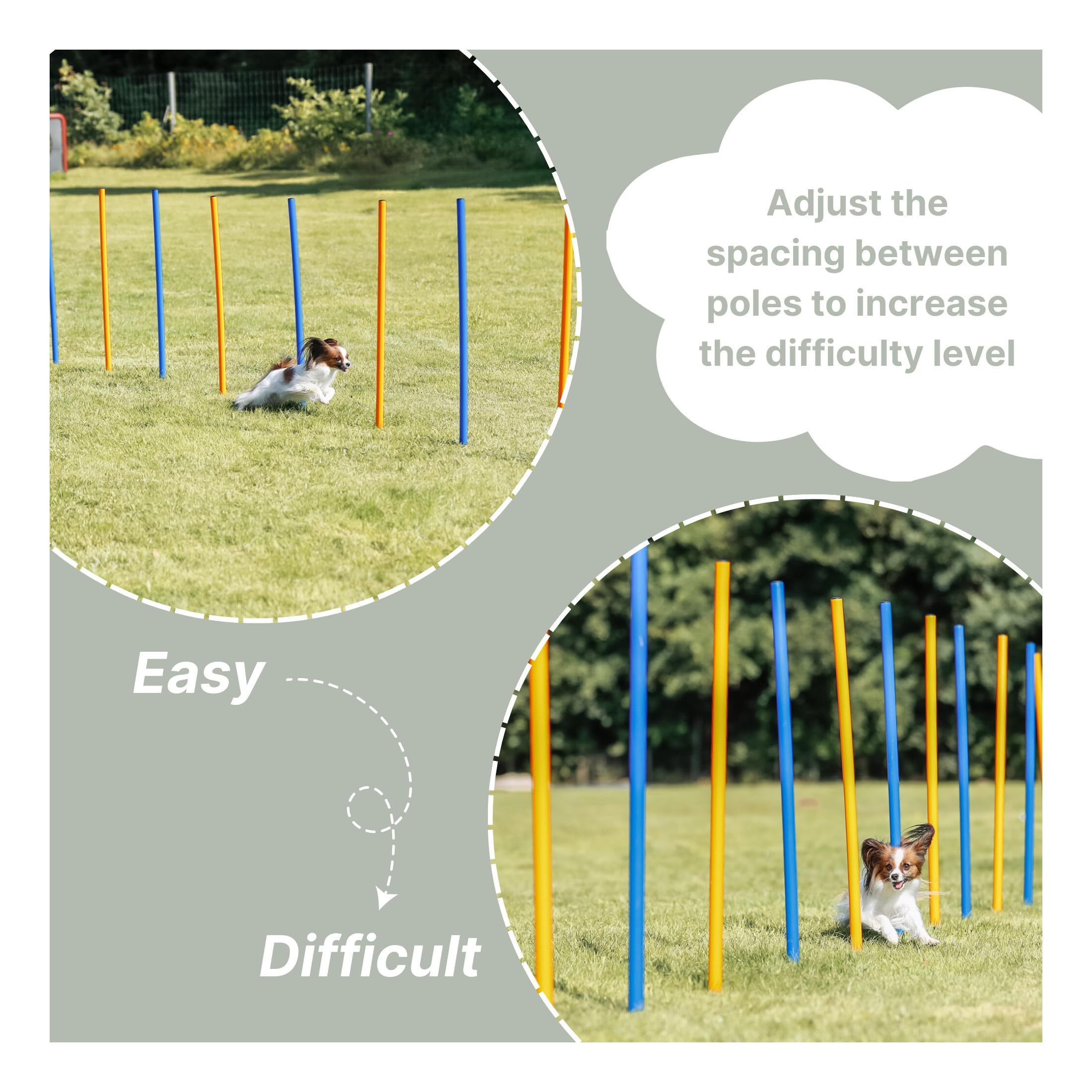 Trixie Dog Agility Slalom Course - 12 Adjustable Weave Poles Backyard Set - Portable Training Equipment with Carrying Bag & Training Guide - for All Breeds