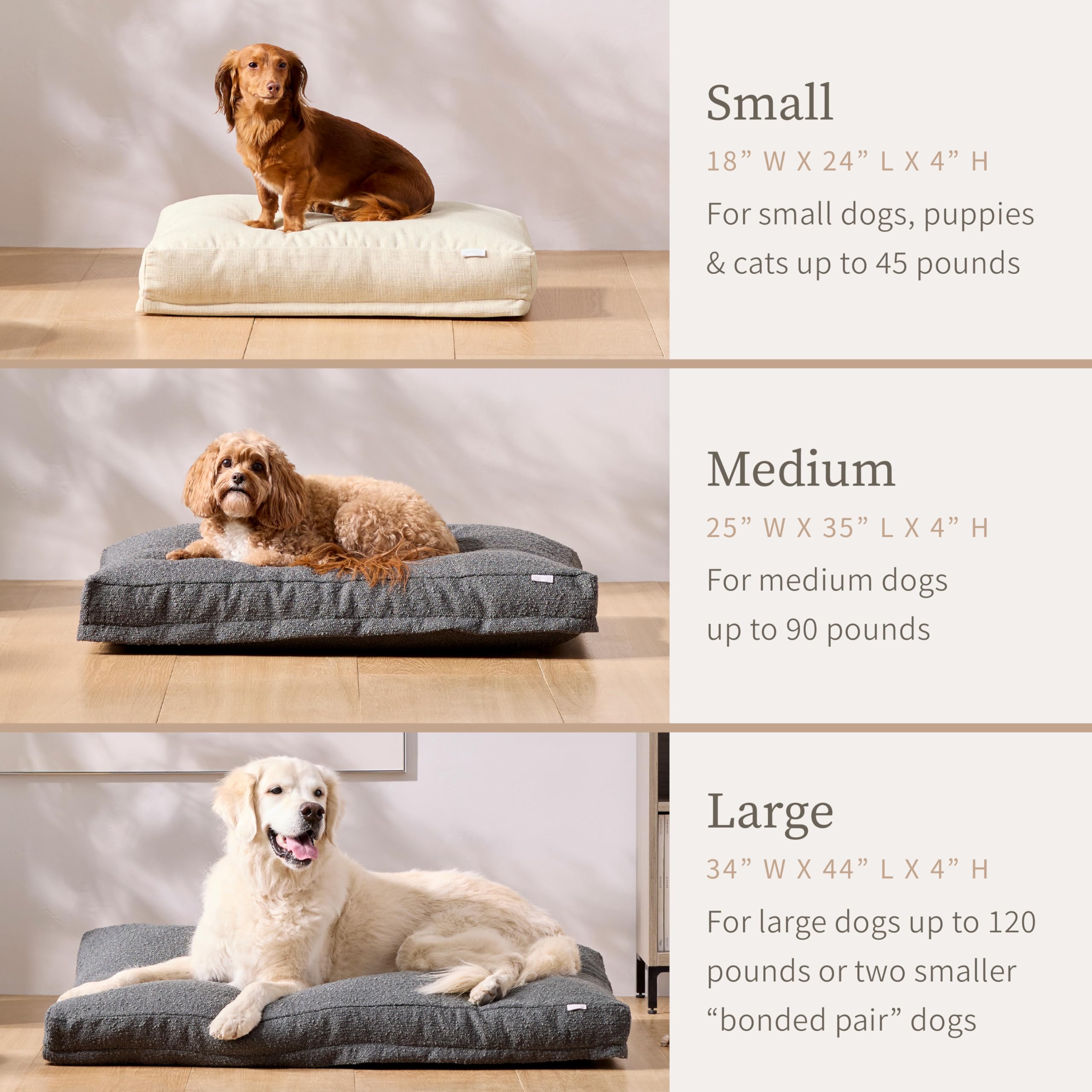 Saatva Dog Bed - Large Pet Bed for Dogs up to 120 lbs - Plush Pillow Top, Removable Cover and Non-Slip Base - Textured Grey - 44”