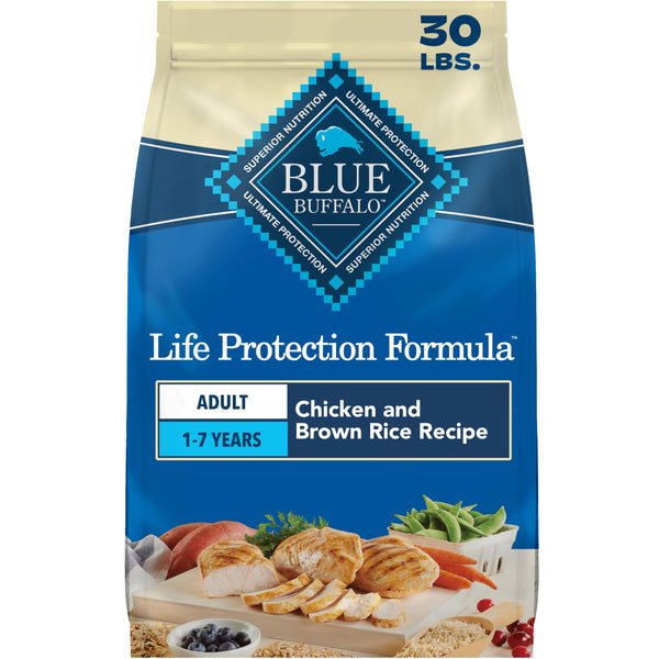 Blue Buffalo Life Protection Formula Chicken & Brown Rice Adult Dry Dog Food, Supports Immunity with Antioxidant-Rich LifeSource Bits, Promotes Healthy Muscle Development, Skin & Coat Health, 30 lbs.