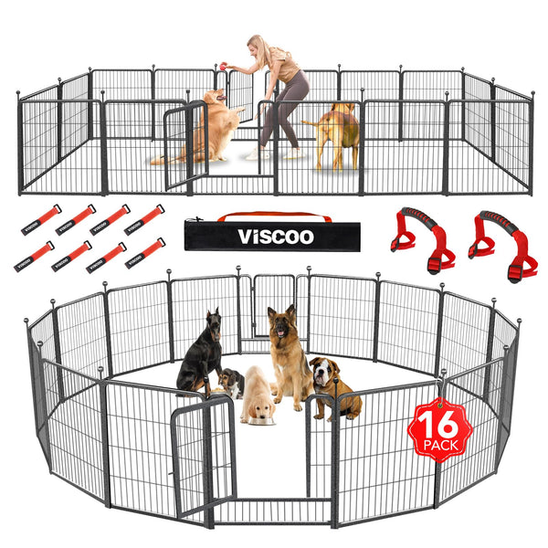 VISCOO Dog Playpen Outdoor, 16 Panels 32" H Dog Pen Indoor, Metal Dog Fence Outdoor, Pet Fence for Large/Medium/Small Dogs, Indoor Puppy PlayPen, Dog Fence Exercise Pen for RV,Camping,Yard