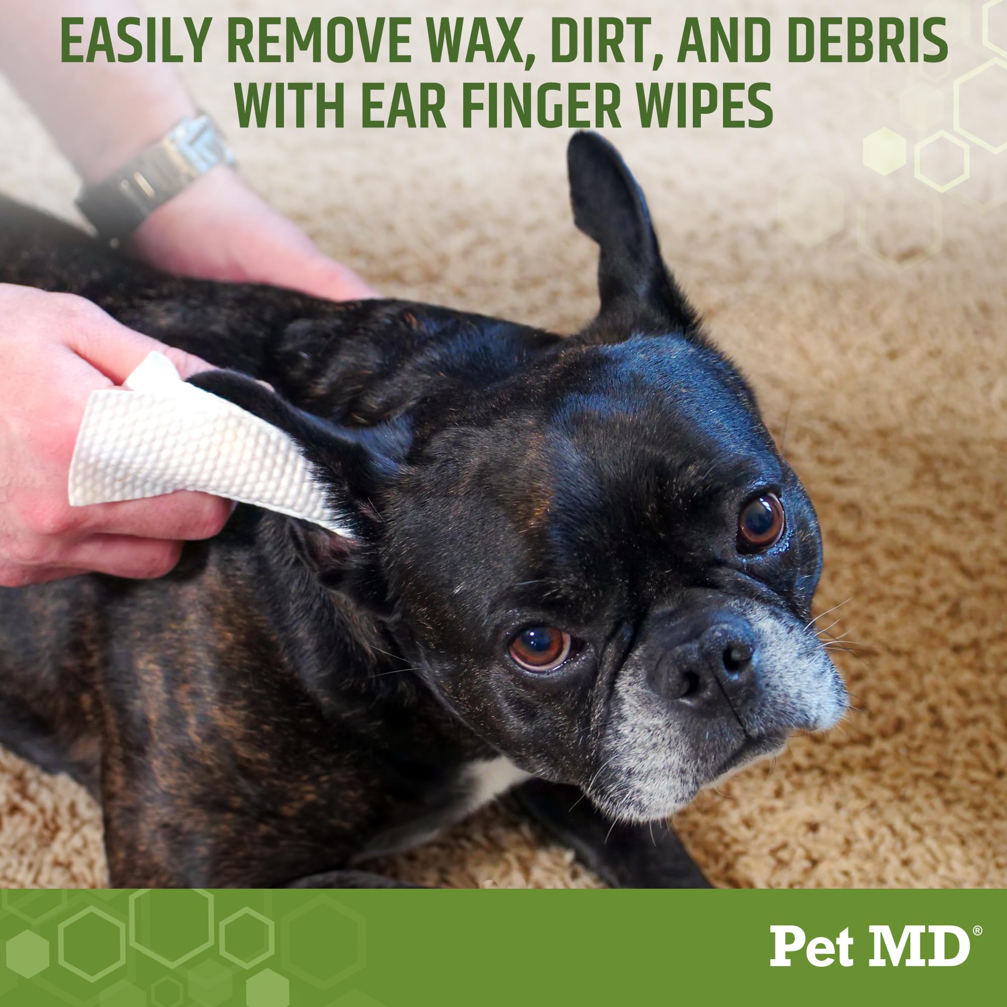 Pet MD Dog Ear Cleaning Wipes – Otic Cleanser for Dogs, Soothing Ear Care with Aloe Vera & Eucalyptus, Finger Wipes, 50 Count