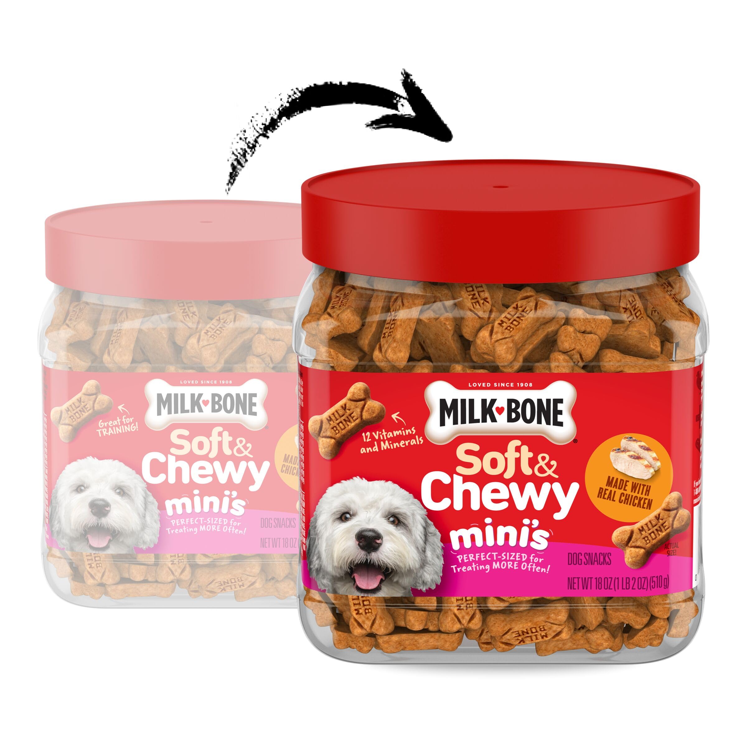 Milk-Bone Soft & Chewy Mini’s Dog Treats, Made with Real Chicken, 18 Ounce Canister