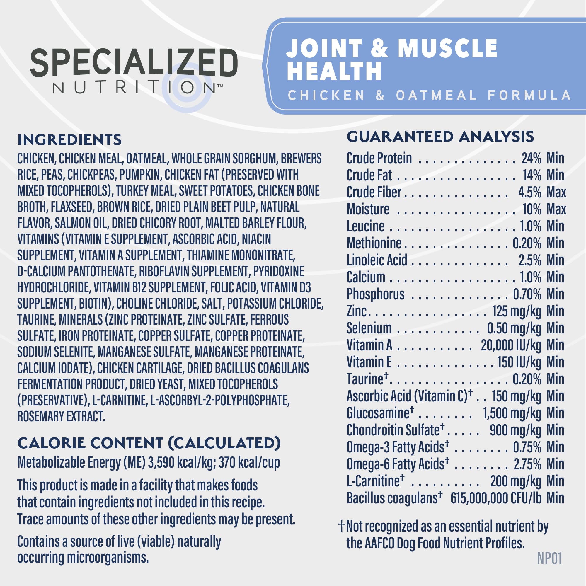 Natural Balance Specialized Nutrition Dry Dog Food Formula with Chicken and Oatmeal for Dogs, Joint Health & Muscle Health Dog Food, Natural Ingredients with Added Vitamins & Minerals - 3.5 lbs