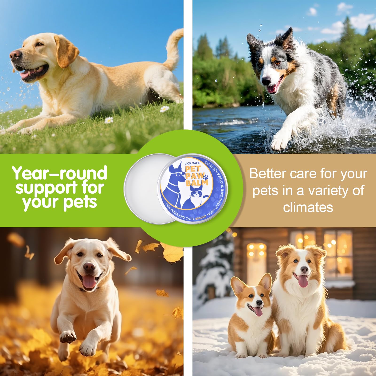 Dog Paw Balm Lick-Safe Paw Balm for Dogs & Cats, Natural Moisturizer with Organic Coconut Oil Quickly Nourishes and Repairs Dry, Cracked Paws and Nose
