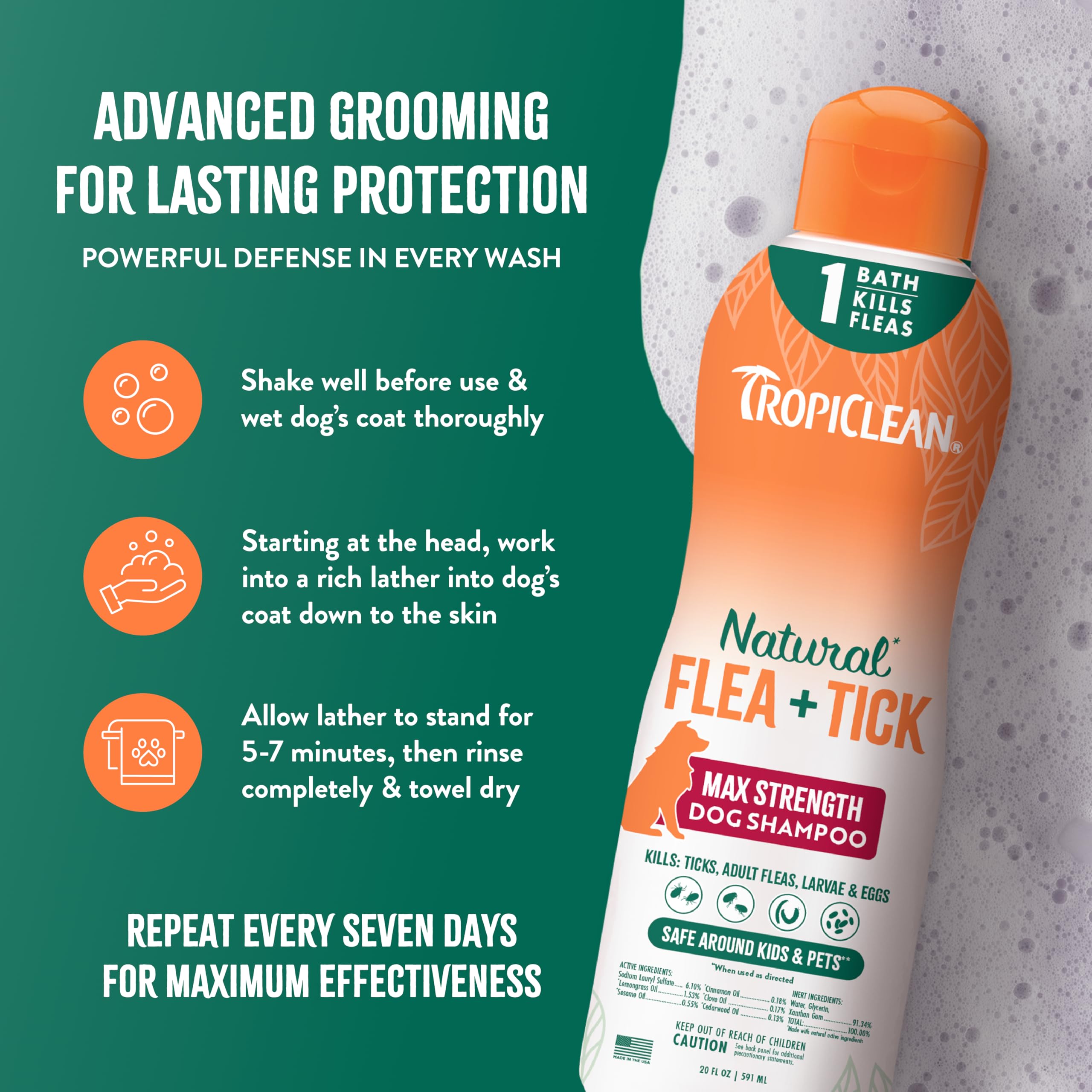 TropiClean Natural Flea & Tick Max Strength Shampoo & Bedding Spray Bundle, Dog Shampoo, Flea & Tick Treatment Protects & Repels - Made in USA