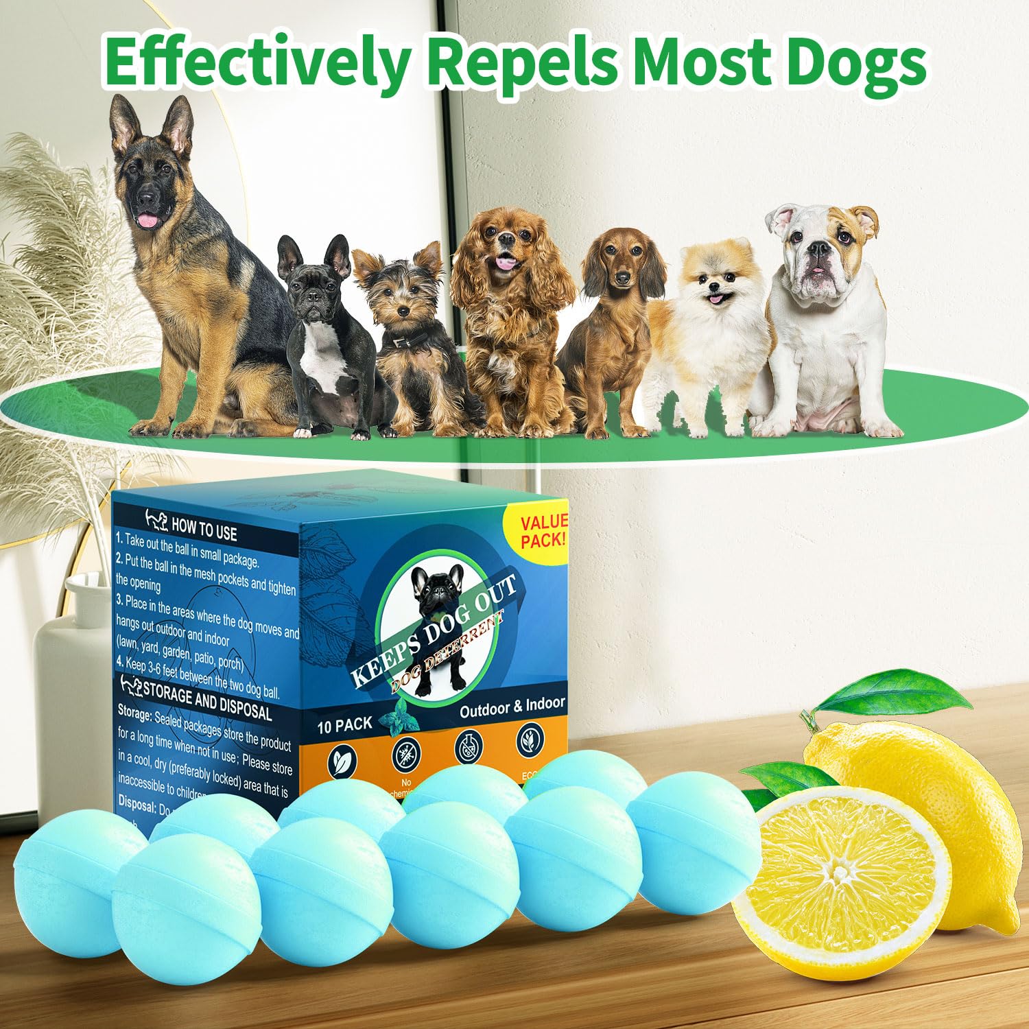 LAOFAN Dog Deterrent Outdoor, Dog Repellent for Yard, Preventing Dogs from Peeing Digging 10 Pack Natural Peppermint Oil Dog Cat Deterrent Ball Keep Out of Lawn Garden Prevent Scratch and Chew（Blue）