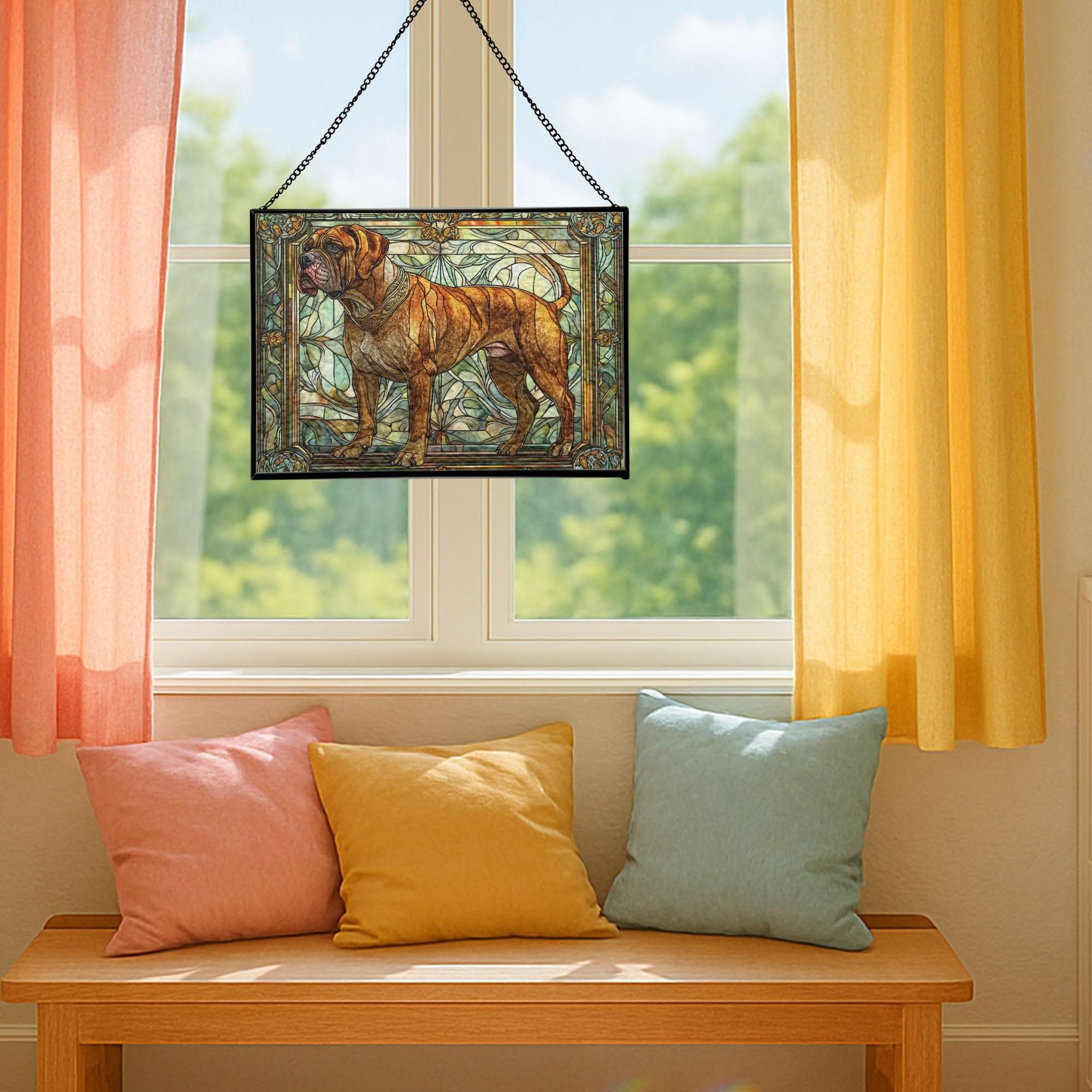 Bo.erboel Dog Stained Glass Suncatcher – Rectangular Window Hanging Panel, Pet Memorial or Decorative Gift for Dog Lovers, Birthday & Home Décor, Mother's Day, Christmas 3Cr6P0
