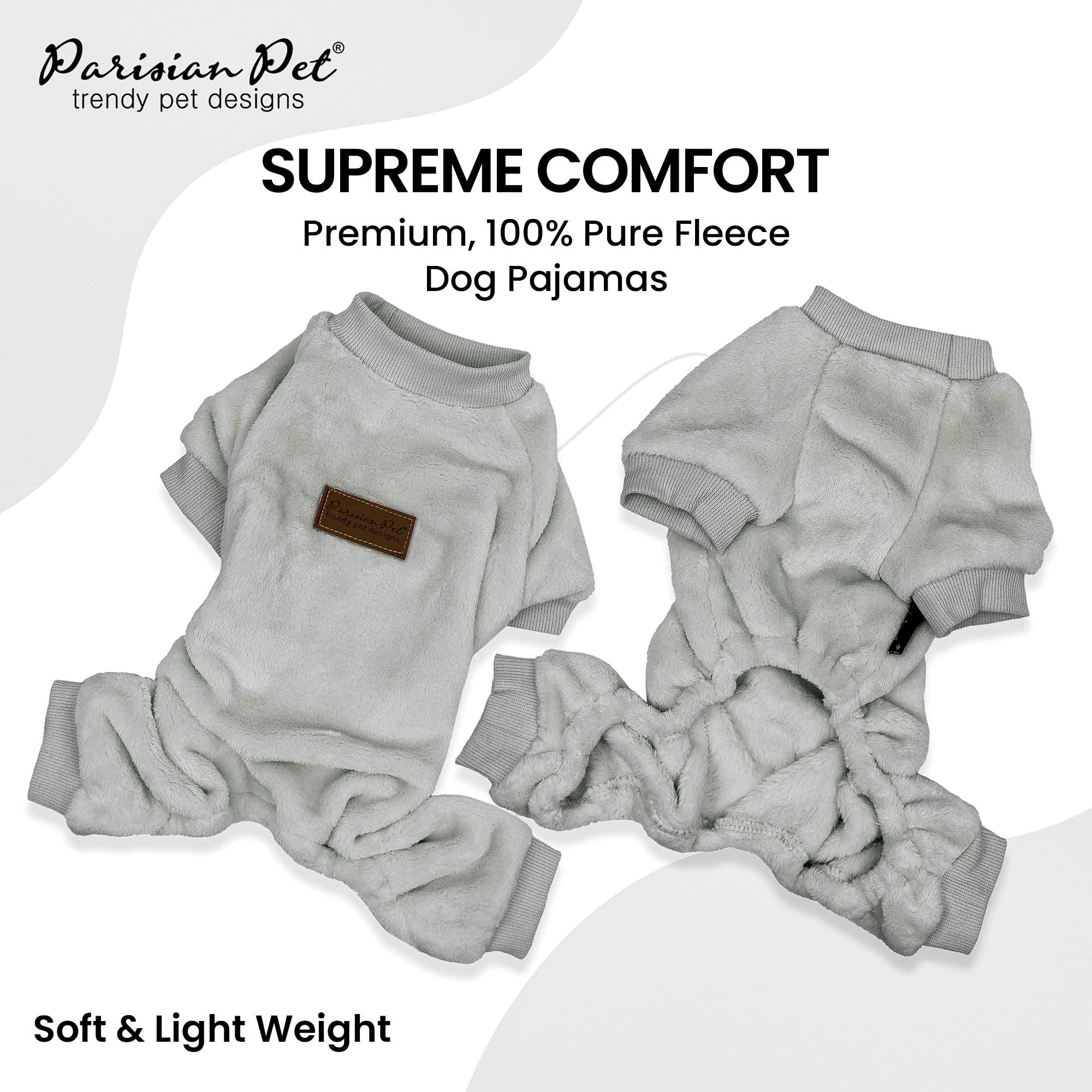 Parisian Pet Dog Pajamas – Grey Dogs Pjs – Stretchable Fleece Dog Pants – Dog Shedding Suit - Machine Washable Dog Jammies - Puppy Body Suit – Dog Pajamas for Large-Sized Dogs - XL