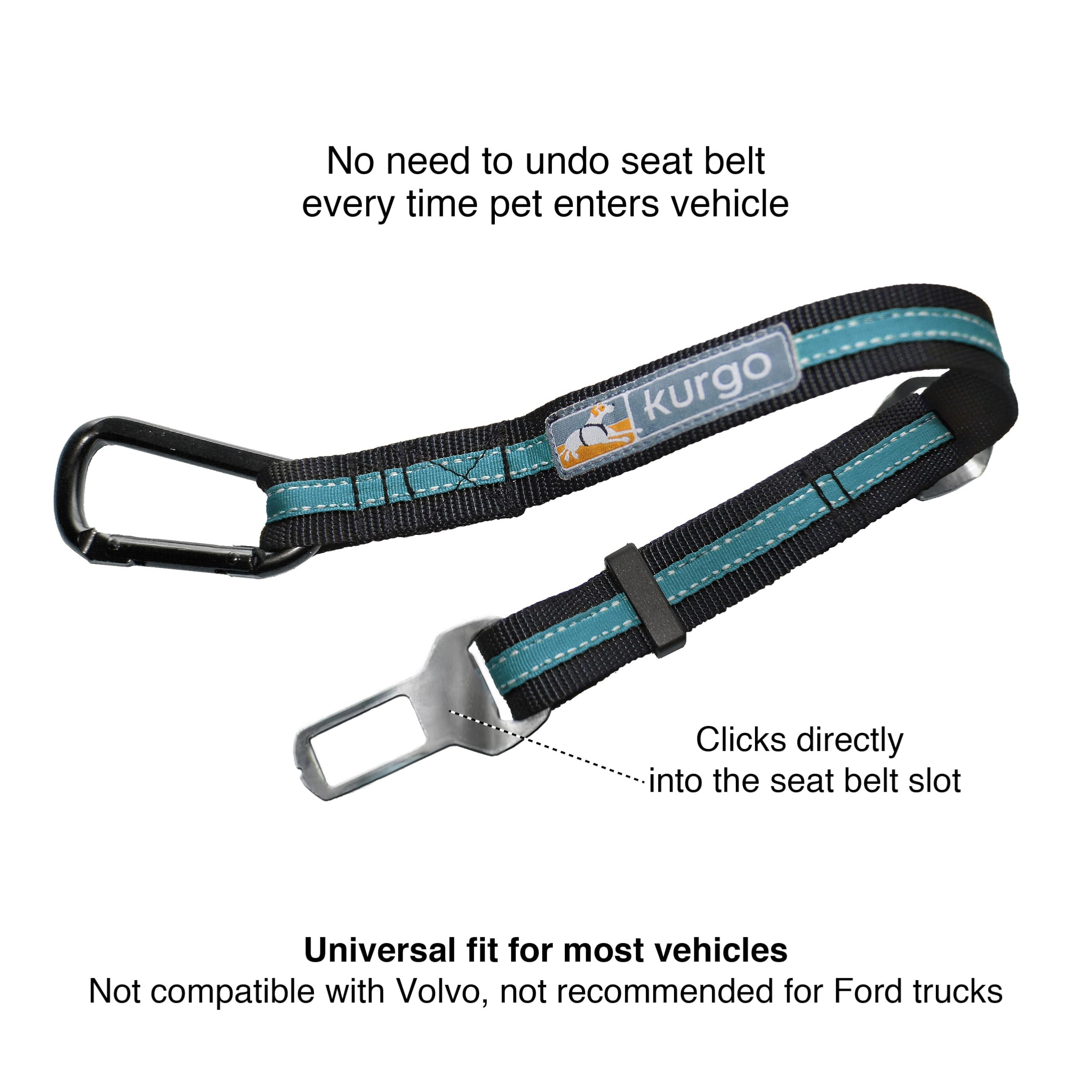 Kurgo Direct to Seatbelt Tether - Easy-Use Dog Car Harness Clip - Adjustable Ride Strap - Universal Fit for Most Vehicles - All Steel Hardware - Backseat Restraint - Coastal Blue