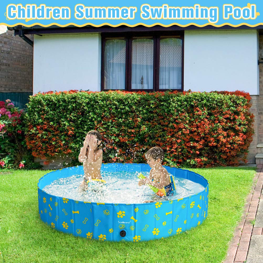 SCENEREAL Swimming Pool for Dogs Kids Toddlers - Large Foldable Pet Pool Bathing Tub with Paw Printing Outdoor Bathtub Collapsible for Small Medium Large Dogs Puppies