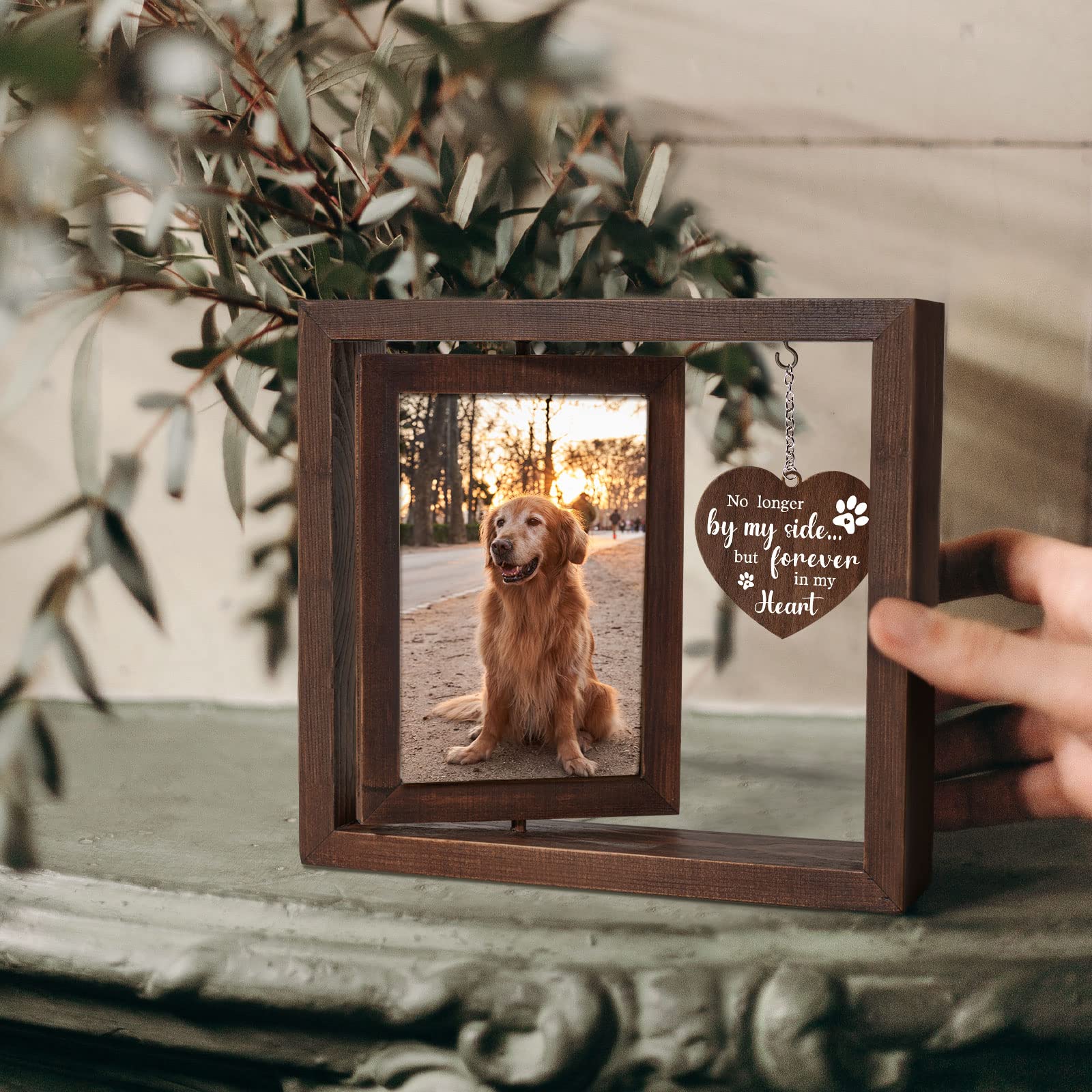 Jigfoxy Dog Memorial Gifts for Loss of Dog - Rotating Wooden Picture Frame for 4x6 Photo - Pet Memorial Gifts - Loss of Cat Sympathy Bereavement Remembrance Gift