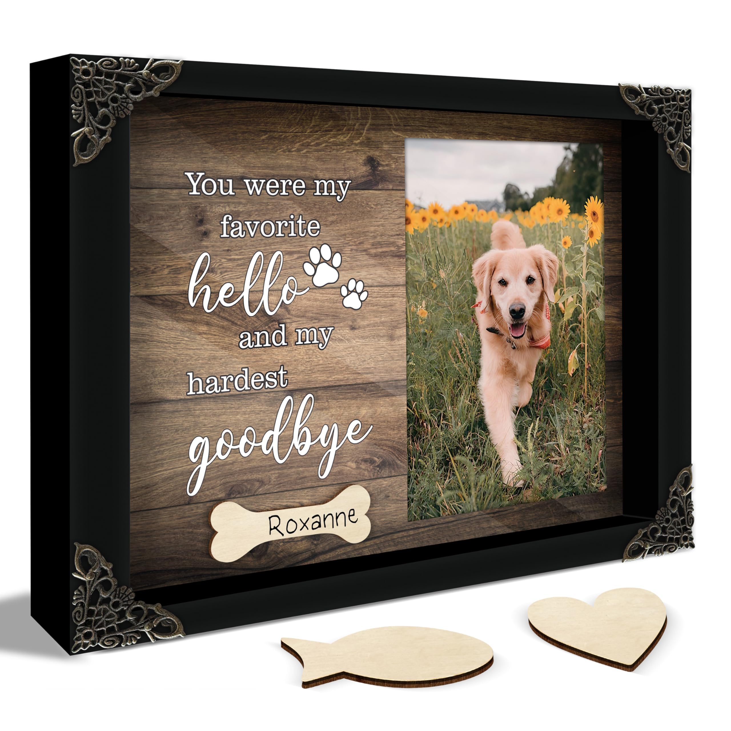 4x6 Covered Dog Memorial Picture Frame, Pet Memorial Gifts for Dogs Cats, Bereavement Frame for Dog Cat in Loving Memory, Loss of Pet Sympathy Gift, Pet Remembrance Gift Wall Tabletop PF205-B