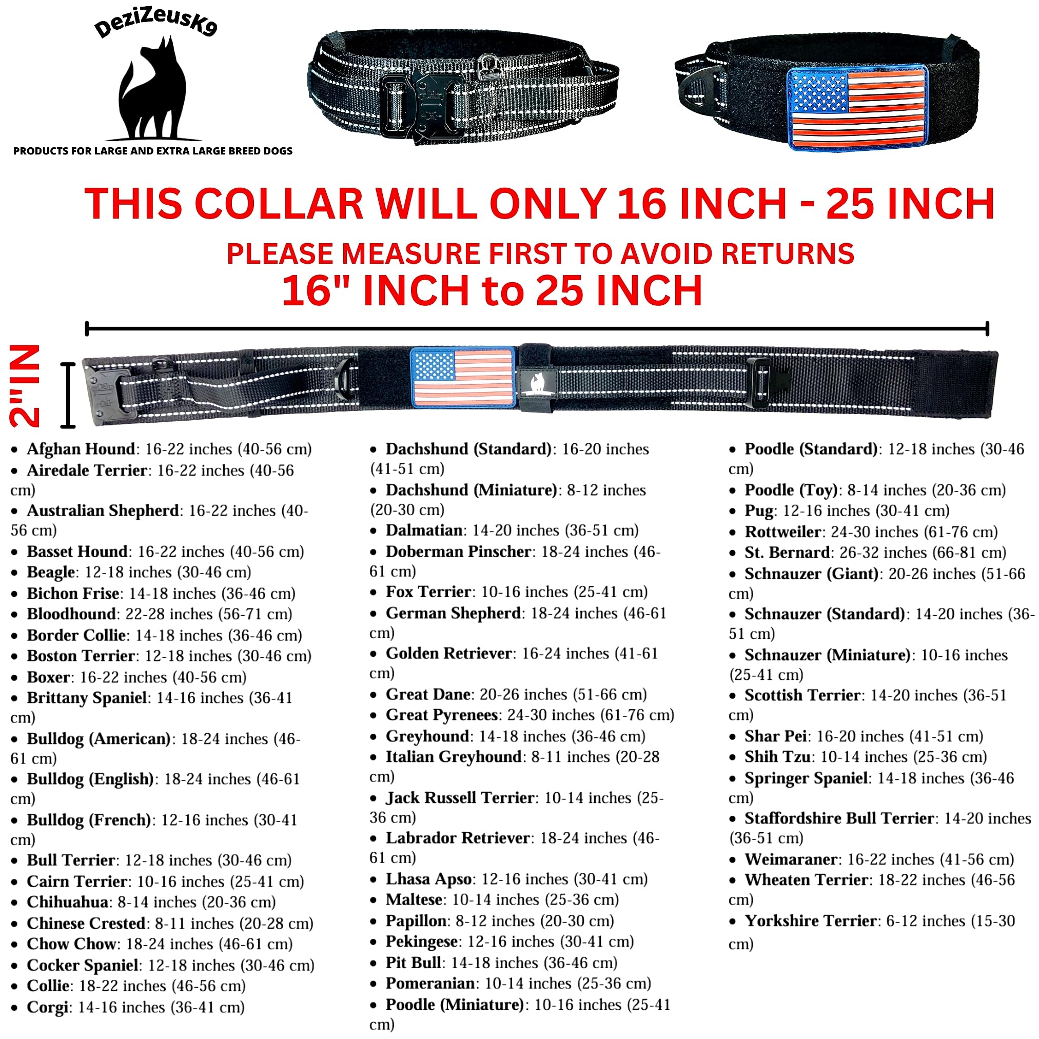2-Inch Wide Tactical Dog Collar with Control Handle, Adjustable for Medium & Large Dogs, Military Style with Heavy-Duty Metal Buckle, USA Flag Patch & Customizable Name Plate, Training & Everyday Use