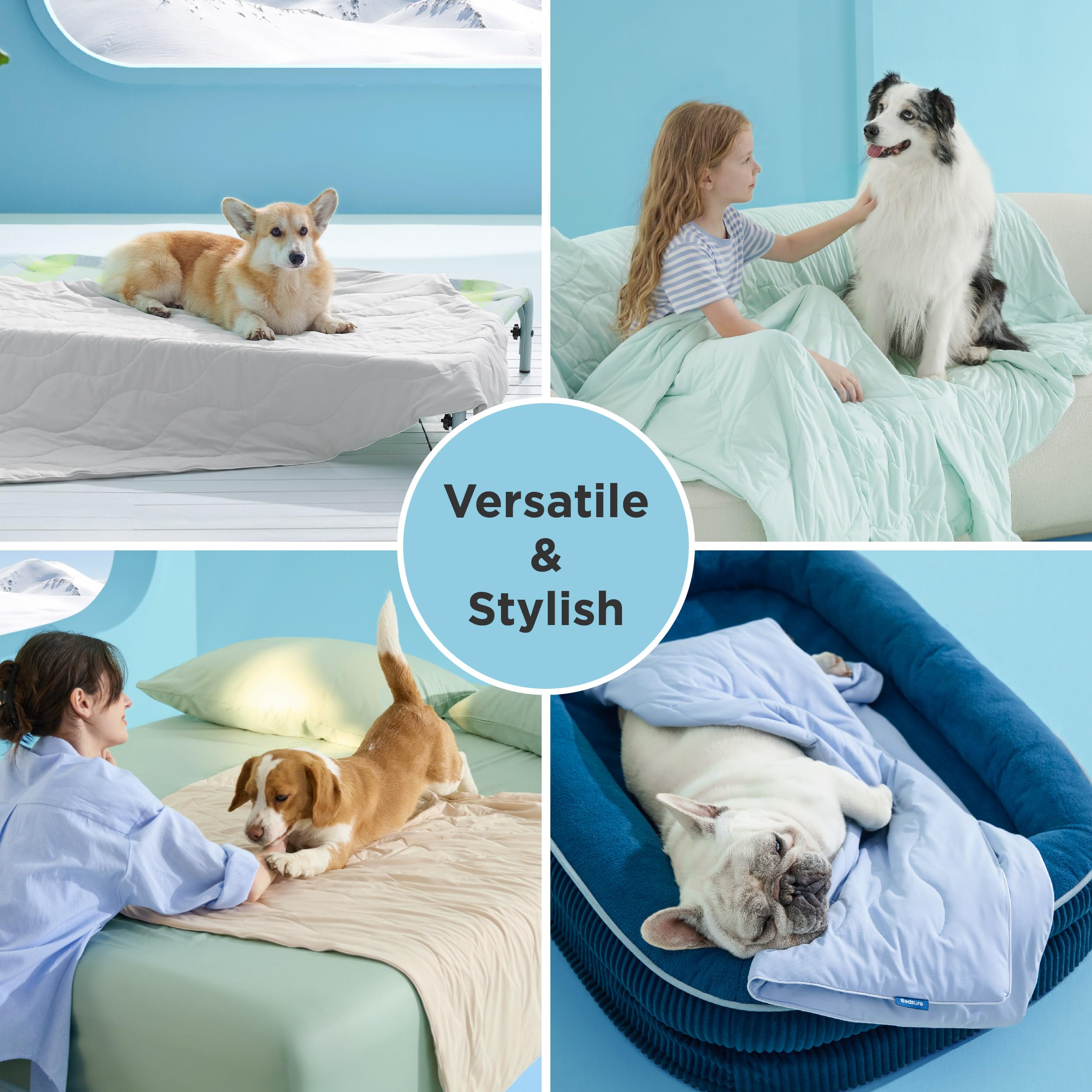 Bedsure Premium Cooling Blanket for Large Dog - Q-MAX>0.5, Breathable Summer Washable Cold Pet Mat, Soft Durable Self Cooling Dog Mat for Hot Weather, Turquoise Green, 40x50