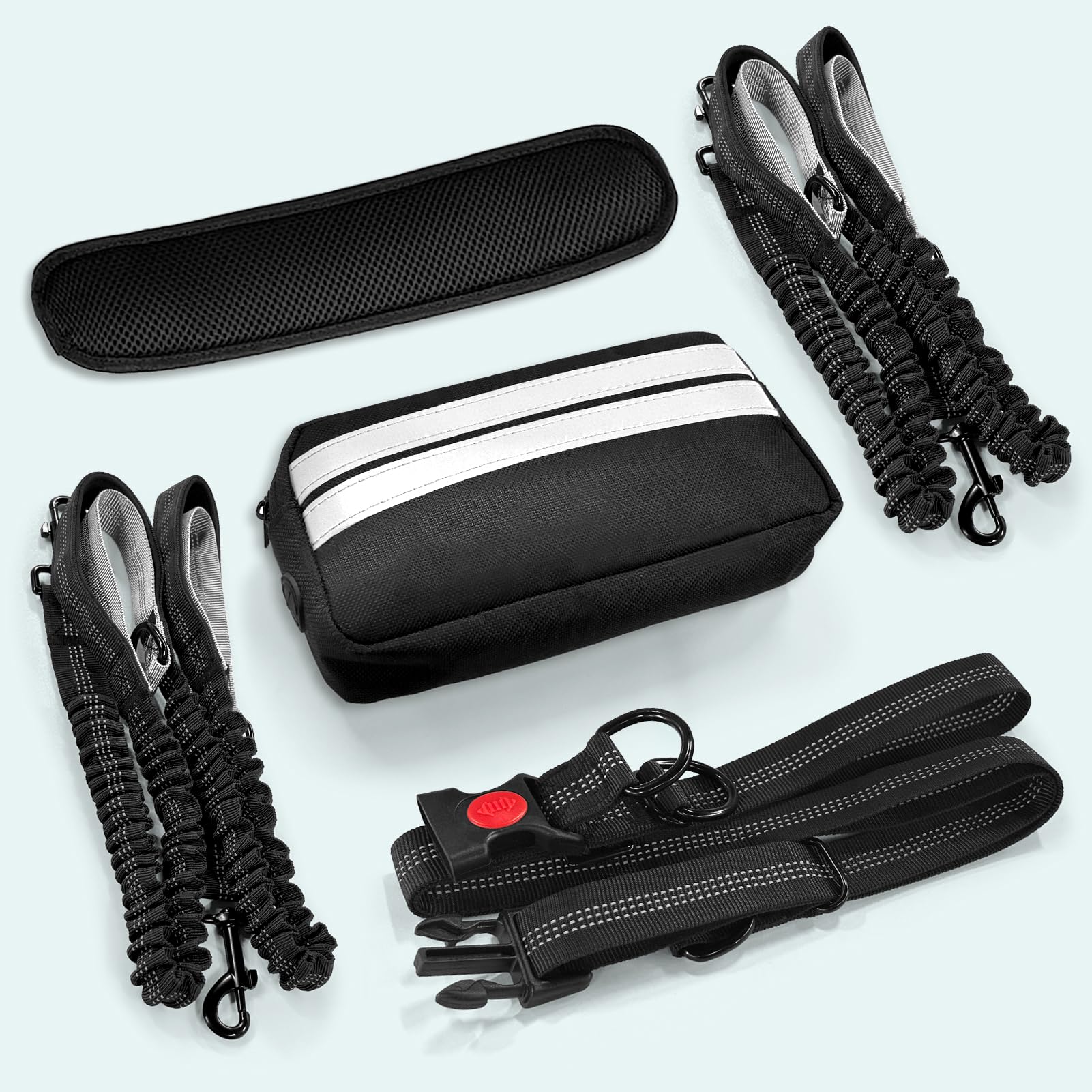 Godyoy Hands Free Dog Leash for 2 Dogs with Safety Lock and Extra-Thick Waist Belt, Waist Leash for Dog Walking Running, Double Retractable Dog Leashes for Two Dogs with Double Padded Handles, Black