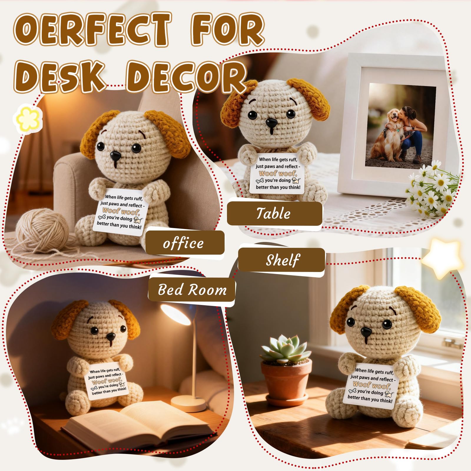 hixkvpen ﻿Dog Dad Gifts for Men from Daughter Son, Emotional Support Crochet Dog with Inspirational Card, Golden Retriever Stuffed Animal for Dog Lovers Women, Handmade