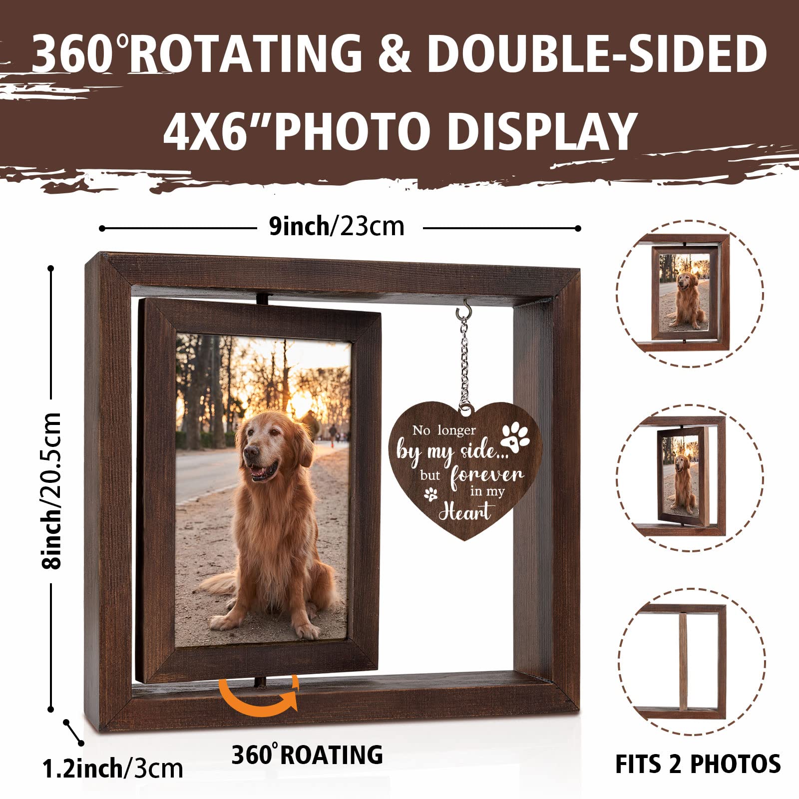 Jigfoxy Dog Memorial Gifts for Loss of Dog - Rotating Wooden Picture Frame for 4x6 Photo - Pet Memorial Gifts - Loss of Cat Sympathy Bereavement Remembrance Gift