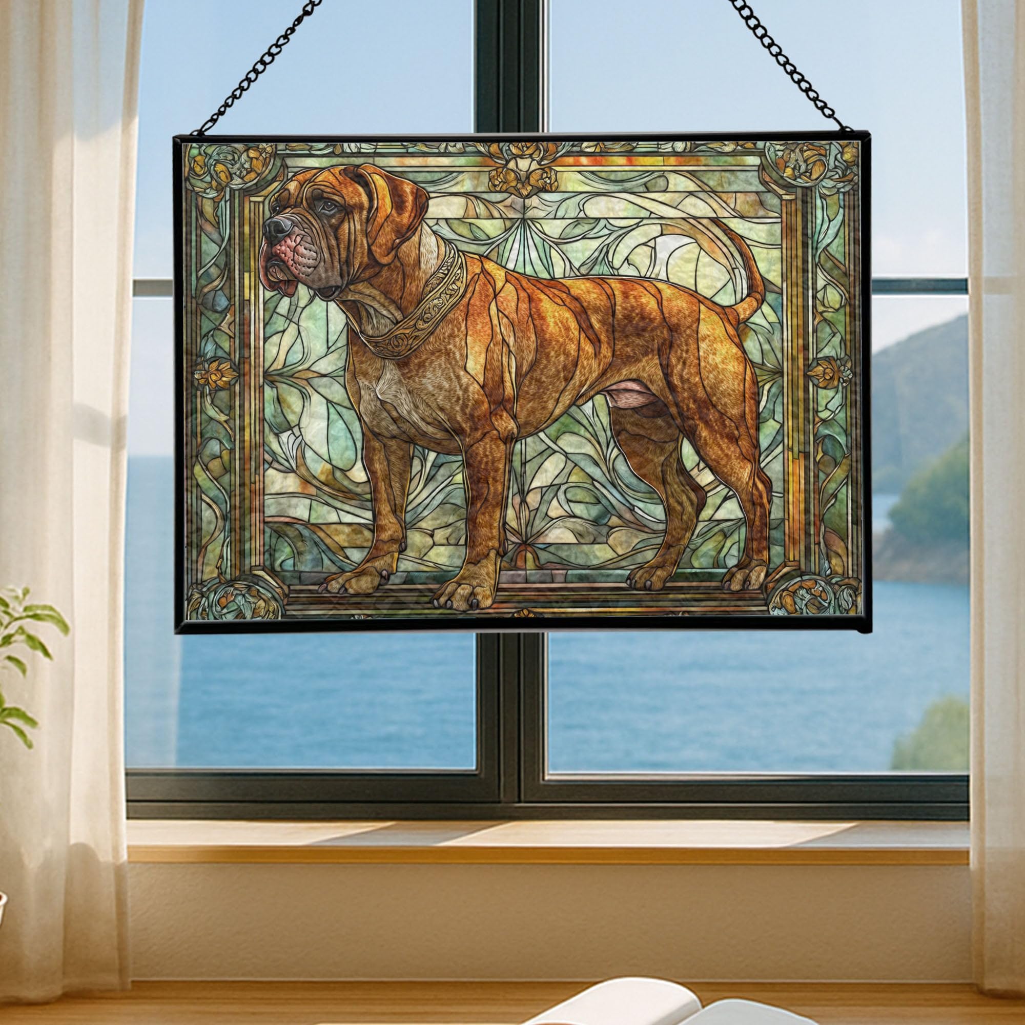 Bo.erboel Dog Stained Glass Suncatcher – Rectangular Window Hanging Panel, Pet Memorial or Decorative Gift for Dog Lovers, Birthday & Home Décor, Mother's Day, Christmas 3Cr6P0