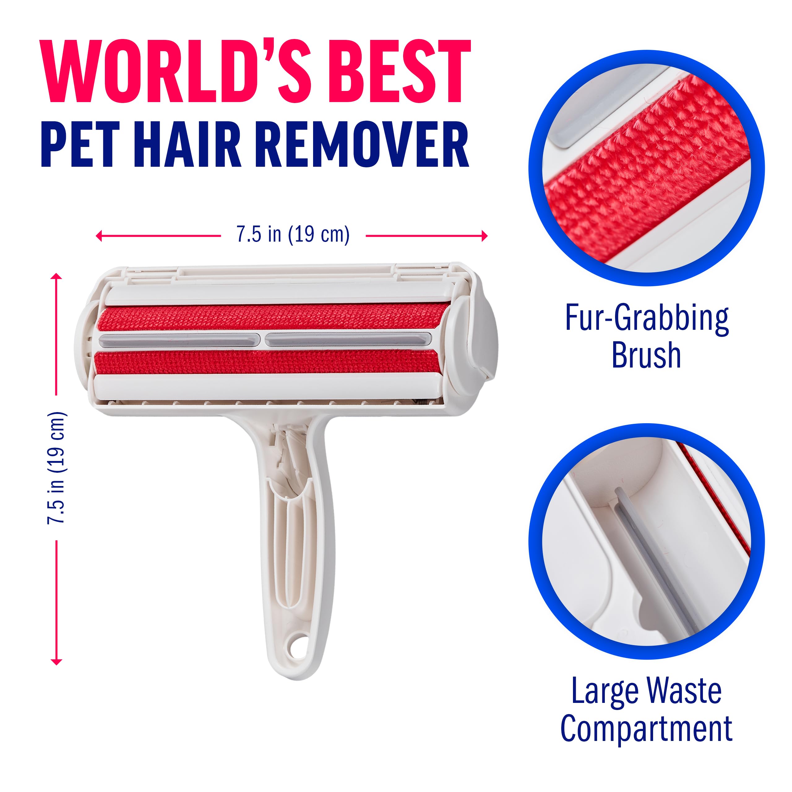 ChomChom Roller Pet Hair Remover – Original Size Reusable Lint Roller for Cat & Dog Hair on Furniture, Couch, Carpet, Car, Rugs & Bedding – Portable, Eco-Friendly (White)