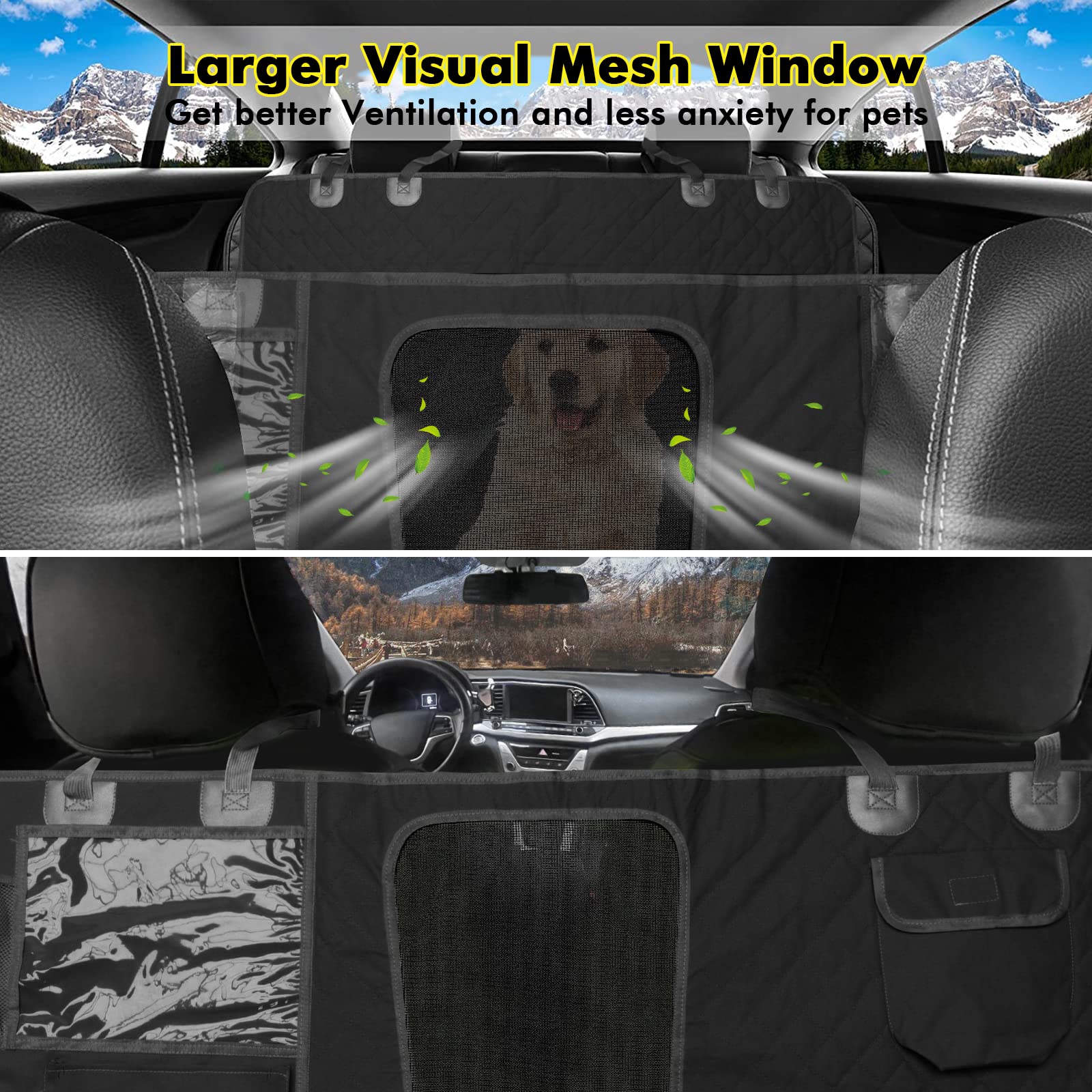 GURETER Dog Car Seat Cover for Back Seat, Waterproof Scratch Proof Hammock with Side Flaps anf Large Mesh Window, Nonslip Backseat Dogs Fit Car, SUV and Truck, Cover, Black, CWLSGU1