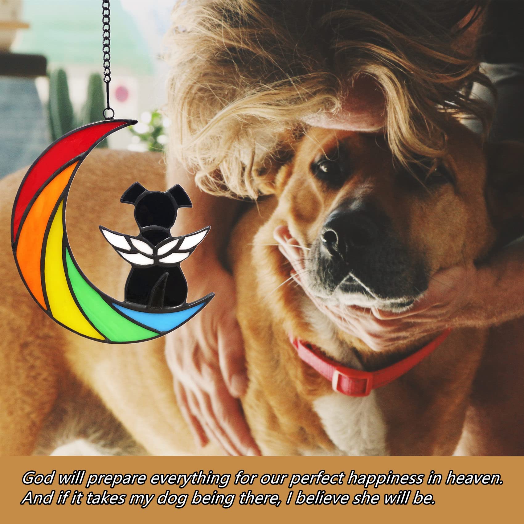 Lcensp Stained Glass Rainbow Bridge Dog Memorial Gifts for Loss of Dog Sympathy Remembrance Suncatcher, Angel Wings Pet Loss Bereavement Gifts in Memory of Pet Passing Away Window Hanging.