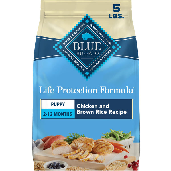 Blue Buffalo Life Protection Formula Chicken & Brown Rice Puppy Dry Dog Food with DHA & ARA, Supports Immunity with Antioxidant-Rich LifeSource Bits, Promotes Healthy Muscles & Strong Bones, 5 lbs.