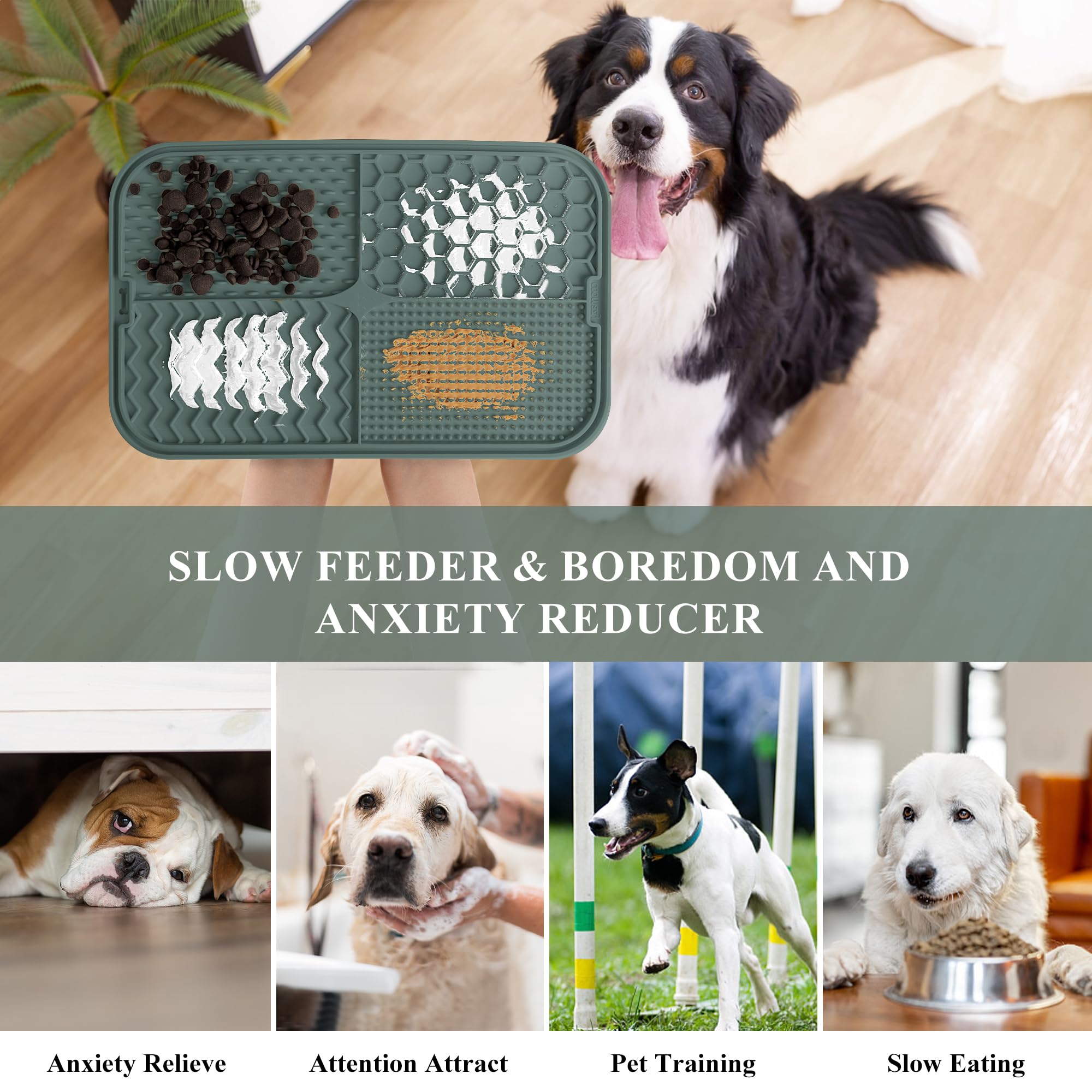 Coomazy Larger Lick Mat for Dogs, Lick Mat Designed for Large Breed Dogs, Slow Feeder & Non-Slip Design, Boredom and Anxiety Reducer, Suitable for All Wet Food, Non-Toxic, Green