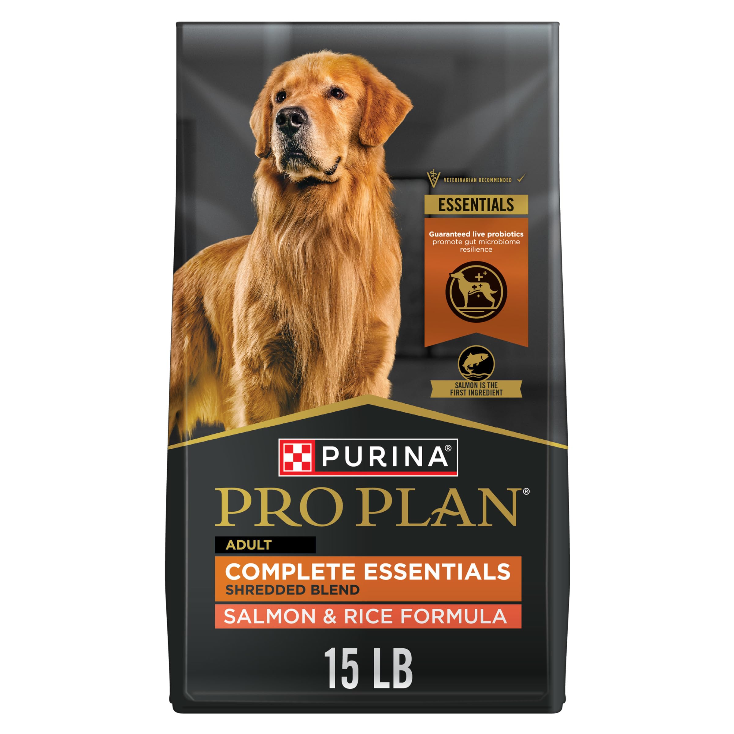 Purina Pro Plan Complete Essentials Shredded Blend Salmon and Rice Dog Food Dry Formula with Probiotics for Dogs - 15 lb. Bag