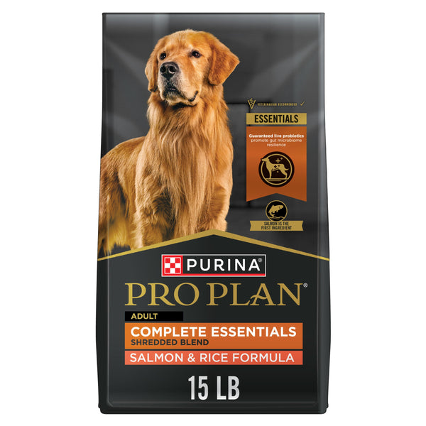 Purina Pro Plan Complete Essentials Shredded Blend Salmon and Rice Dog Food Dry Formula with Probiotics for Dogs - 15 lb. Bag
