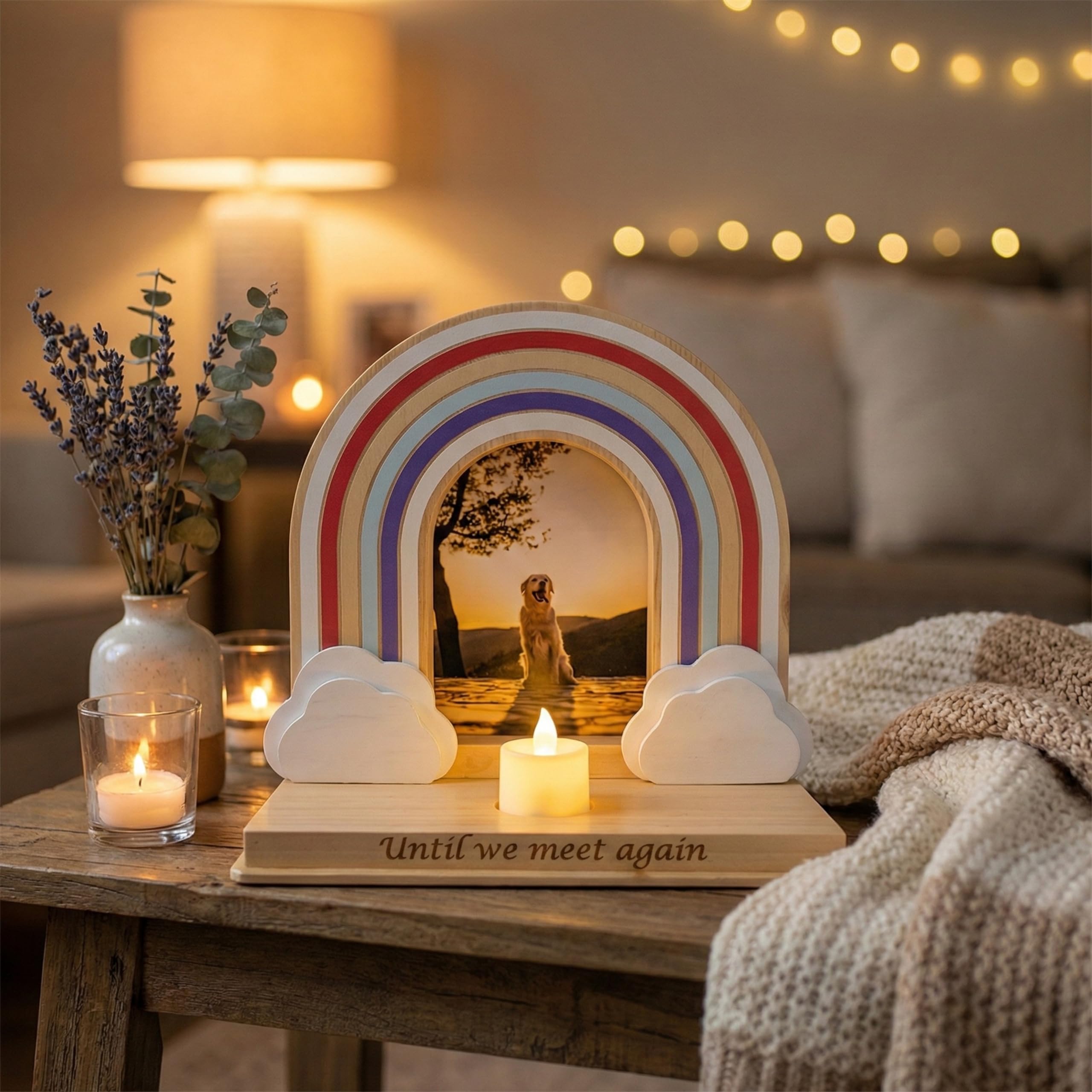 Dog Memorial Gifts for Loss of Dog | Premium Rainbow Bridge Pet Memorial Picture Frame for 4x6 Photo, LED Candle, Sympathy Card, Gift Box | Sympathy Gift for Pet Loss, Keepsake in Memory of Pet